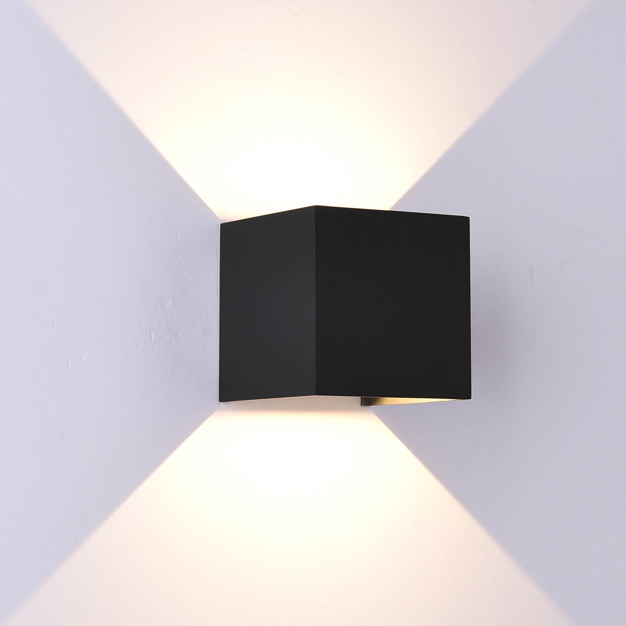 M7649 Davos Outdoor Square Wall Lamp 2 x 6W LED Sand Black