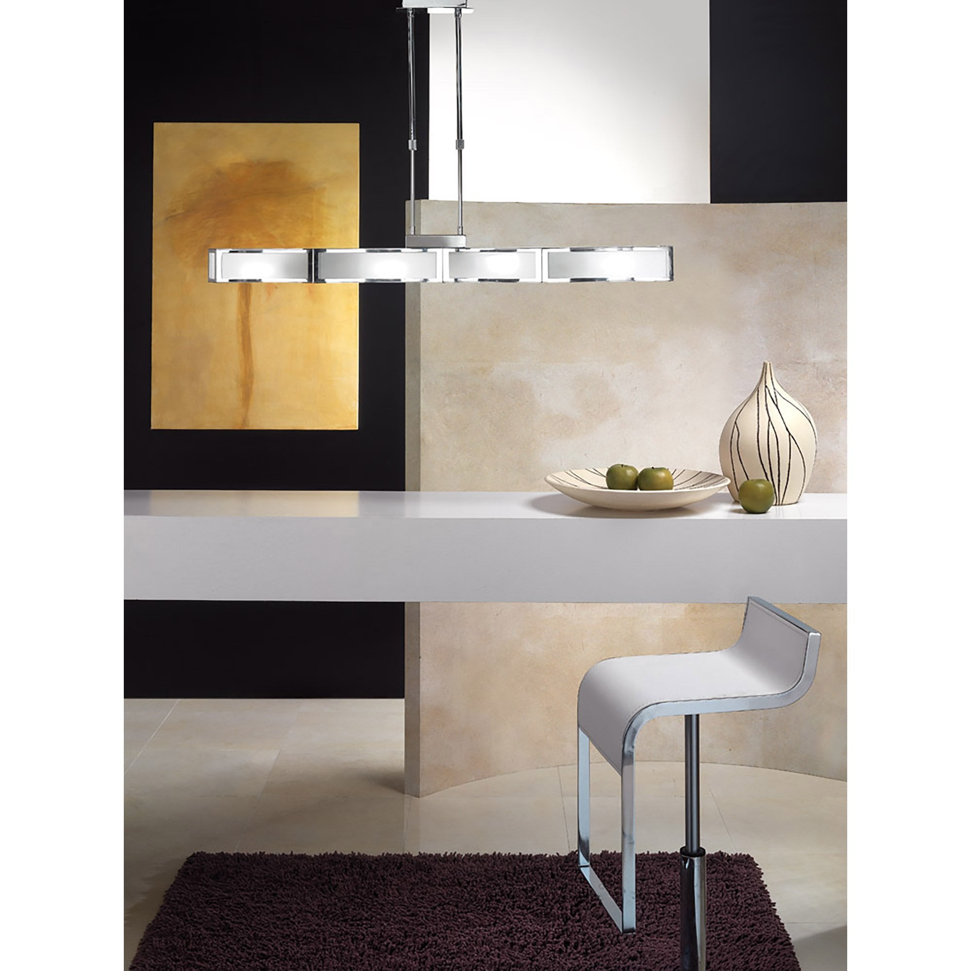 M8397/1 Duna GU10 Linear Pendant 4 Light Polished Chrome White Acrylic