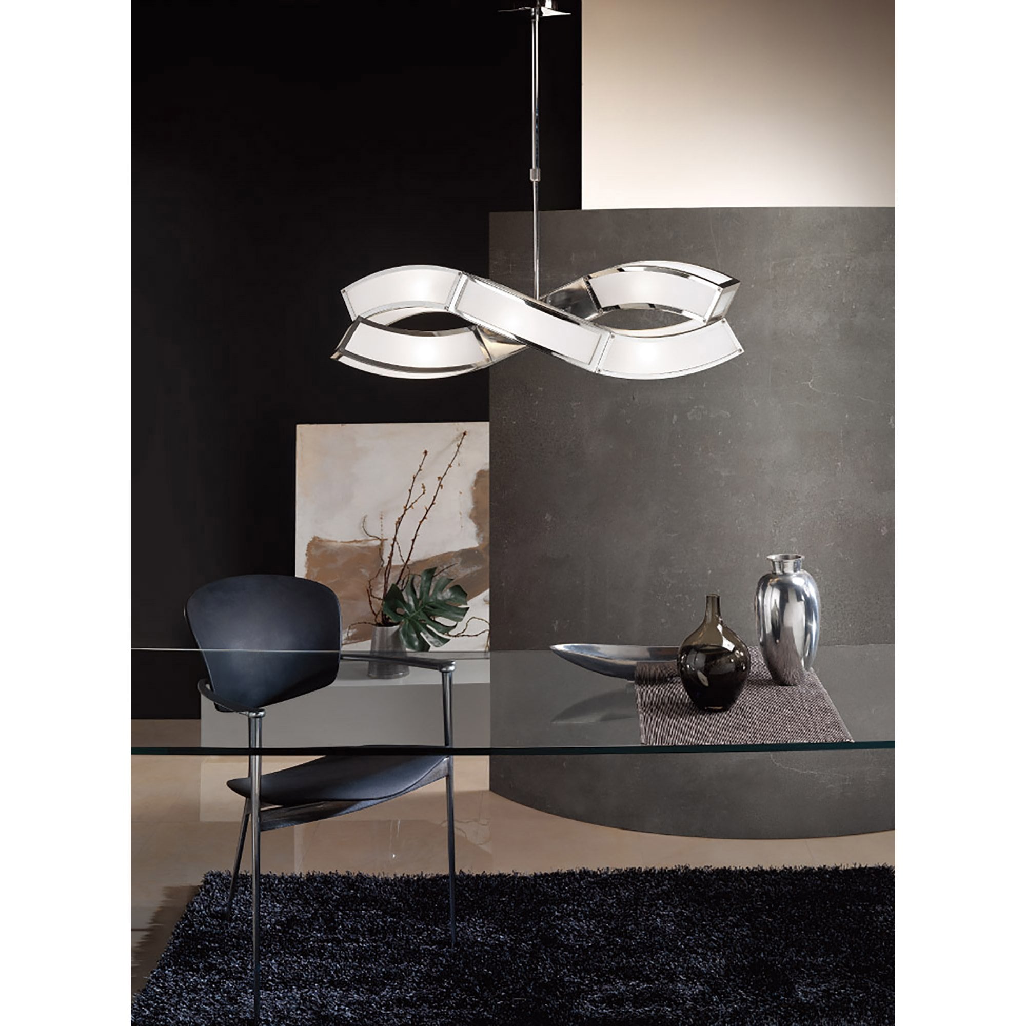M8388/1 Duna GU10 Rectangular Pendant 2 Arm 6 Light Polished Chrome/White Acrylic