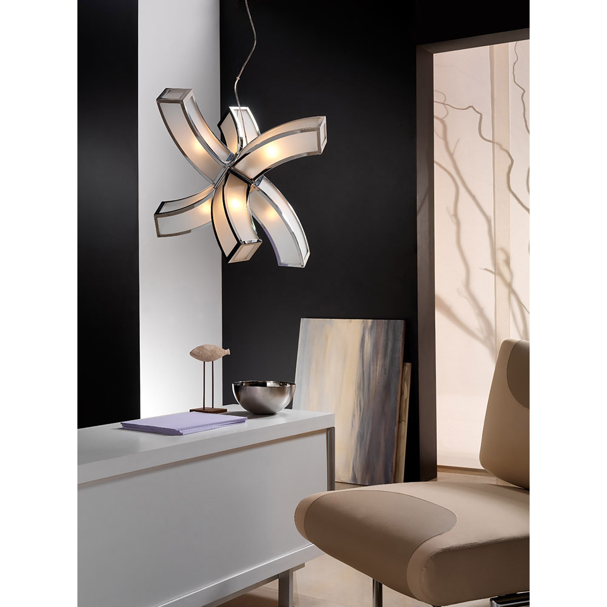 M8398/1 Duna GU10 Pendant 6 arms 6 Light Polished Chrome/White Acrylic