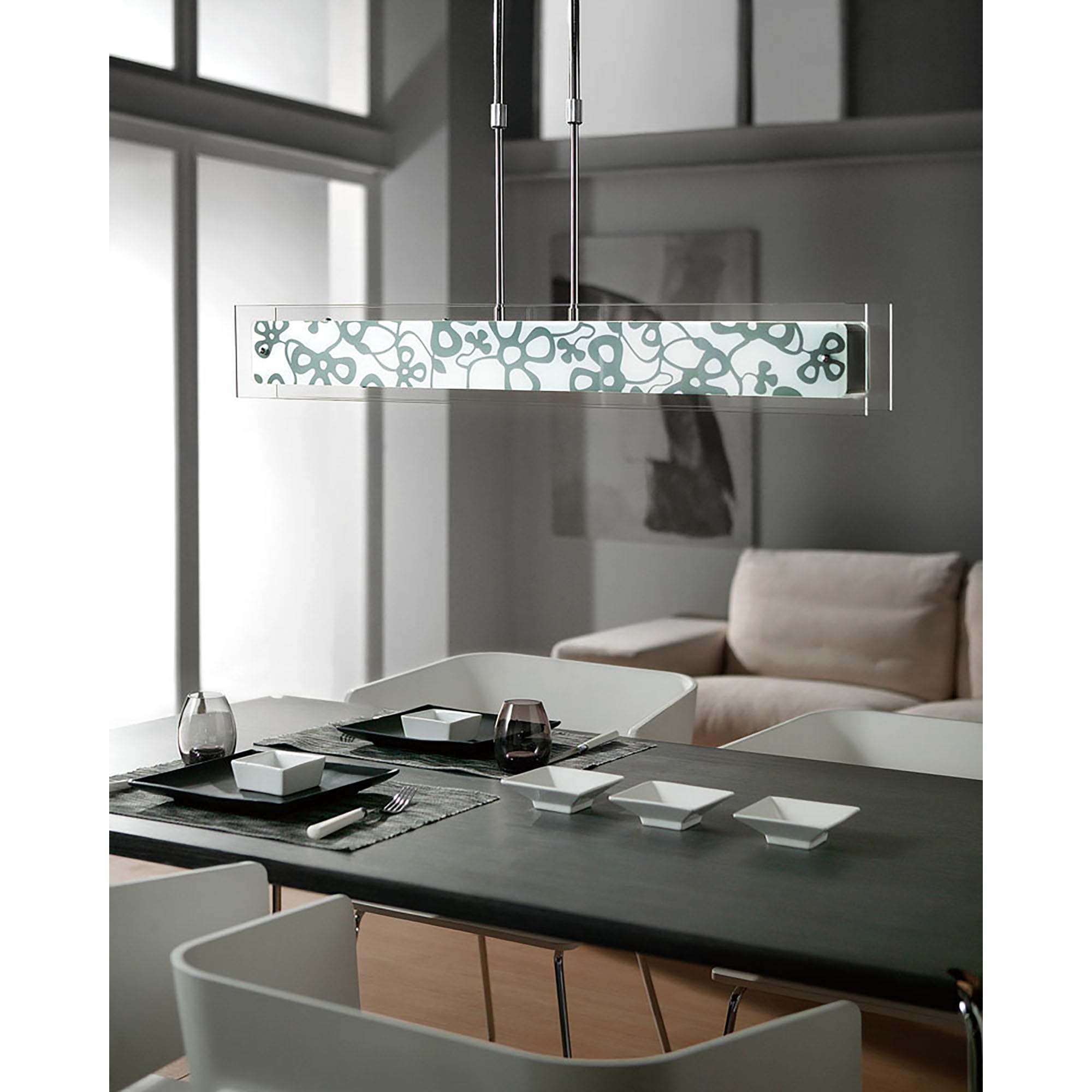 M8491/1 Euphoria Linear Pendant 2 Light T5 Polished Chrome Opal White Glass