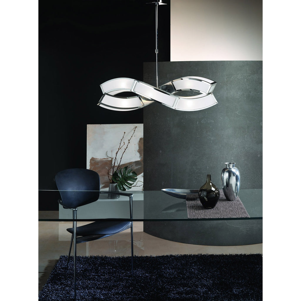 M0387 Duna E27 Linear Pendant 3 Light L1 Bar Polished Chrome White Acrylic