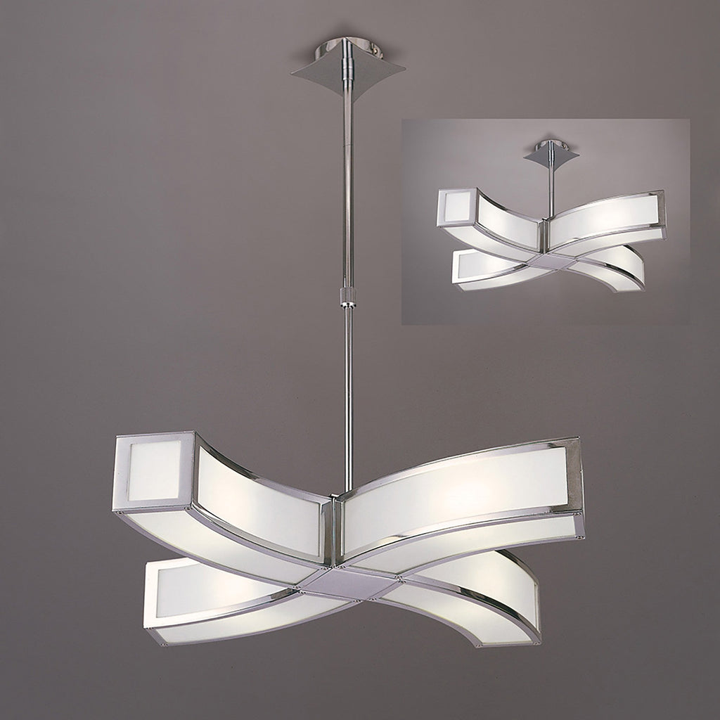 M0390 Duna E27 Pendant 4 Light L1 Curved Polished Chrome/White Acrylic