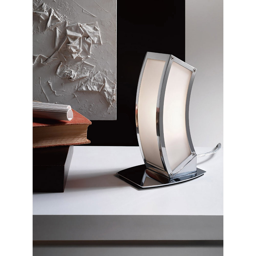 M0395 Duna E27 Table Lamp 1 Light E27 Polished Chrome/White Acrylic