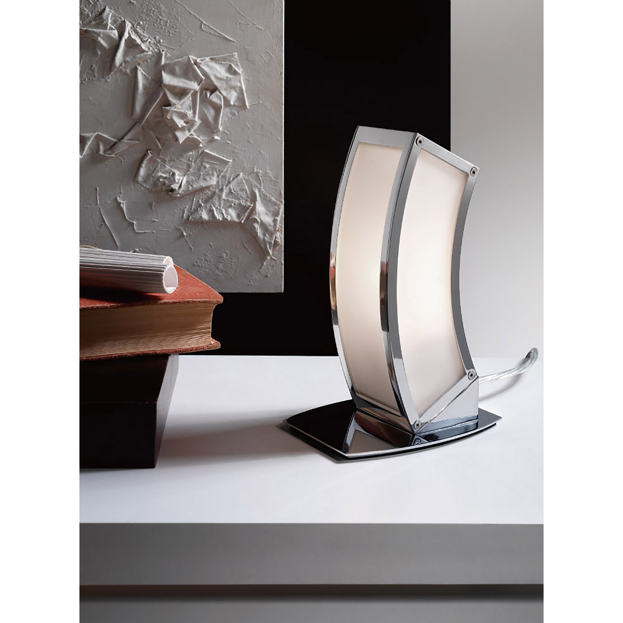 M0395 Duna E27 Table Lamp 1 Light E27 Polished Chrome/White Acrylic