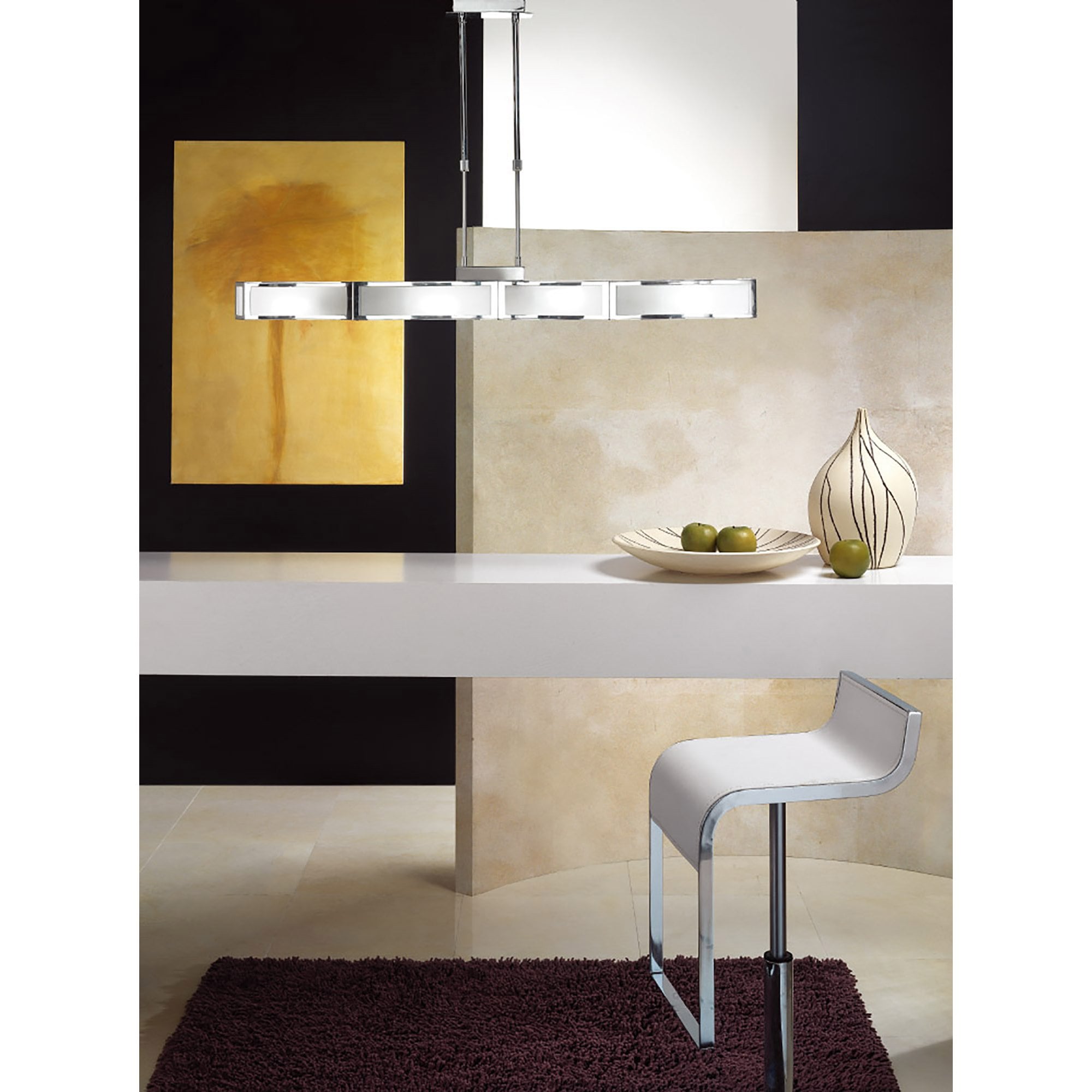 M0397 Duna E27 Linear Pendant 4 Light E27 Bar Polished Chrome White Acrylic