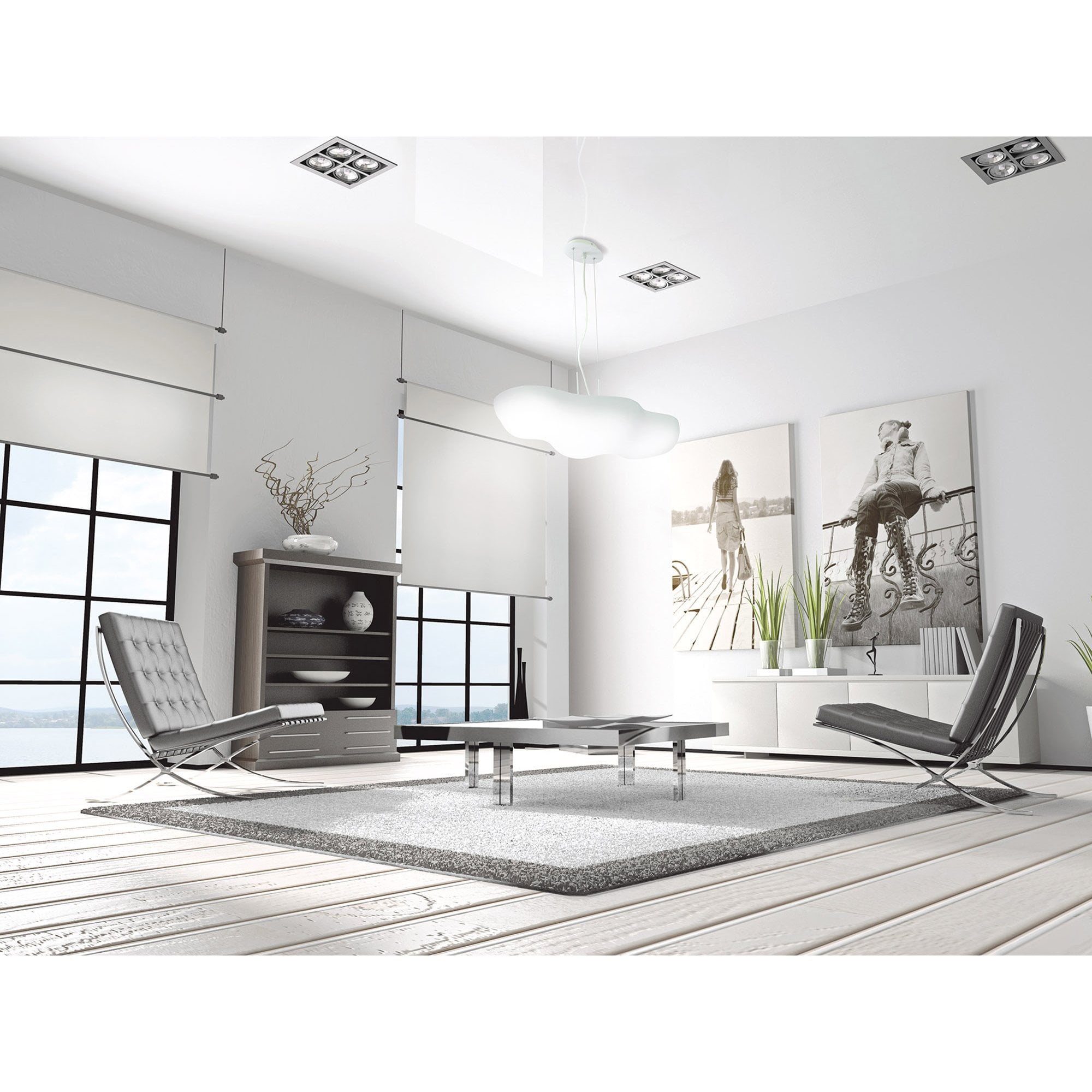M1880 Eos Outdoor Rectangular Pendant 6 Light E27 Matt White/Opal White