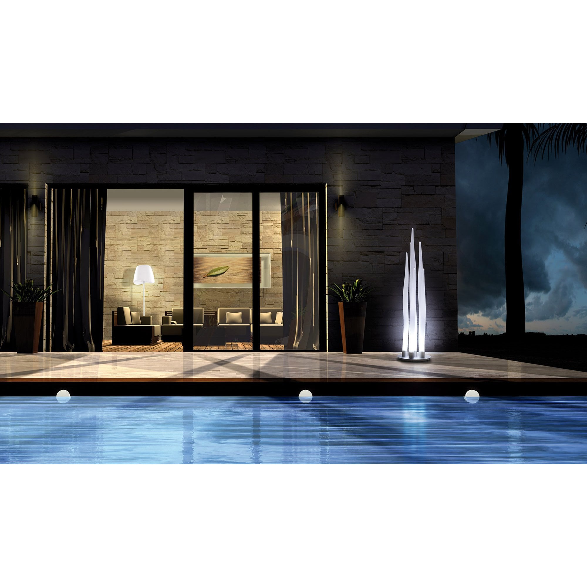 M1687 Estalacta Floor Lamp 3 Light GU10 Indoor Silver/Opal White Black Shade