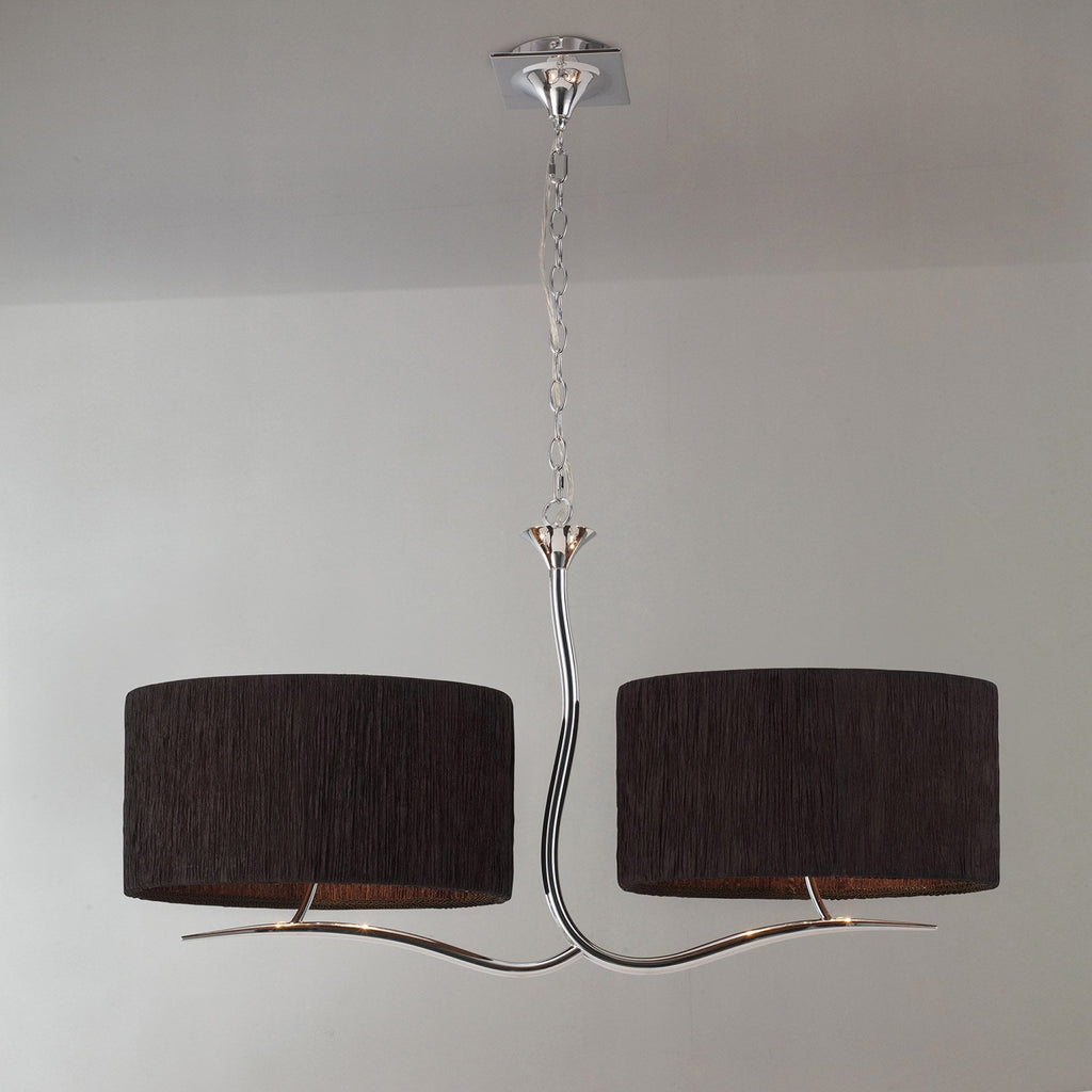 M1130/BS Eve Linear Pendant 2 Arm 4 Light E27 Polished Chrome Black Oval Shades