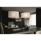 M1130 Eve Linear Pendant 2 Arm 4 Light E27 Polished Chrome White Oval Shades