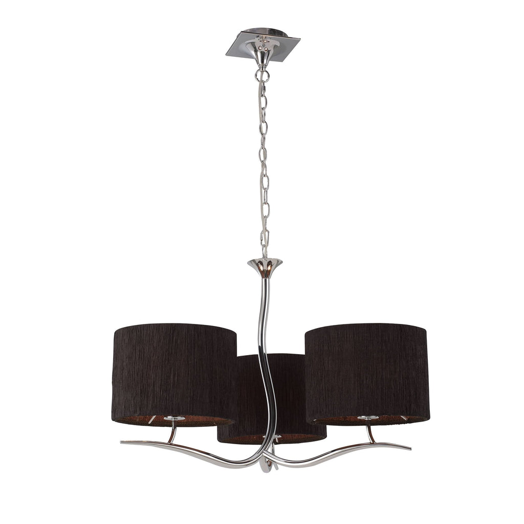 M1131/BS Eve Pendant 3 Light E27 Polished Chrome Black Round Shades