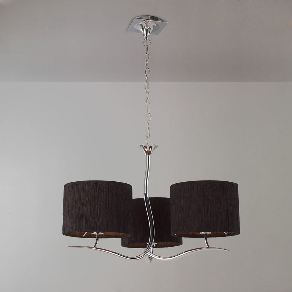 M1131/BS Eve Pendant 3 Light E27 Polished Chrome Black Round Shades