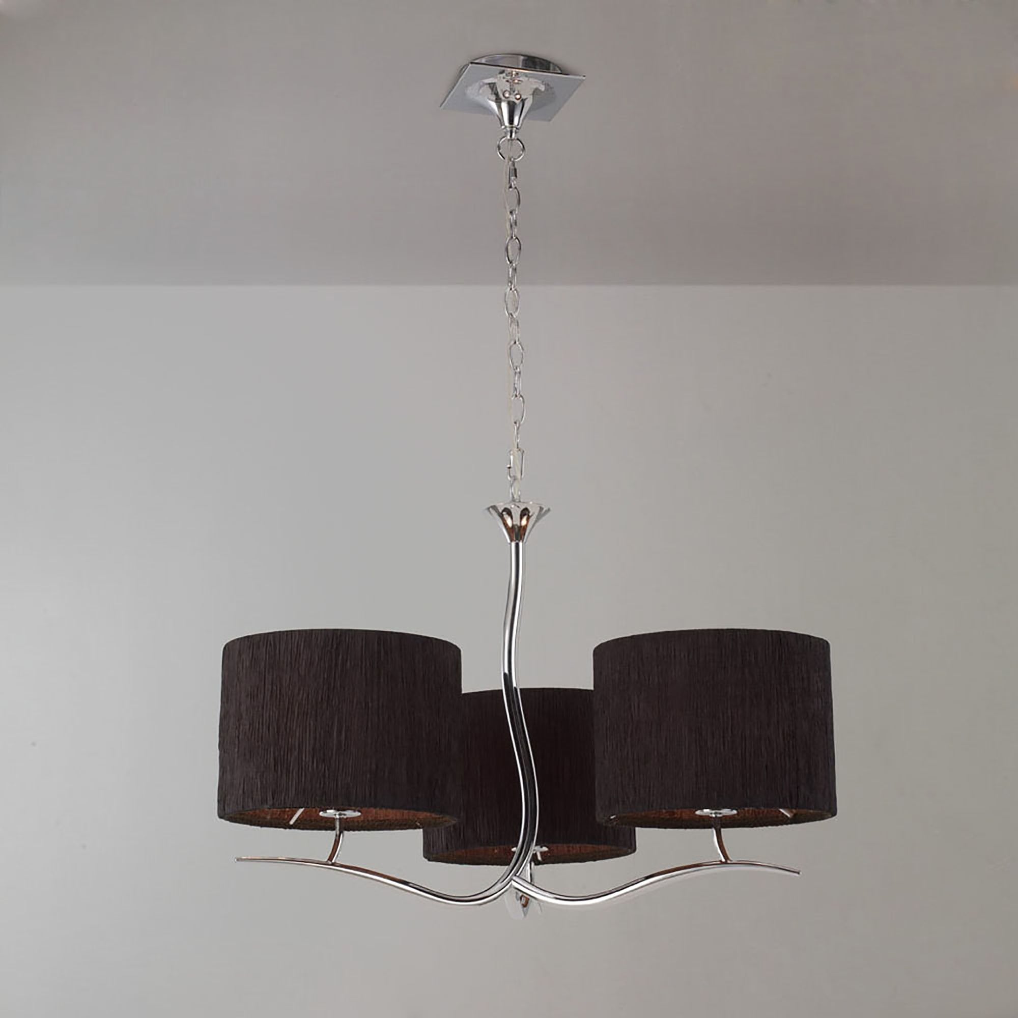 M1131/BS Eve Pendant 3 Light E27 Polished Chrome Black Round Shades