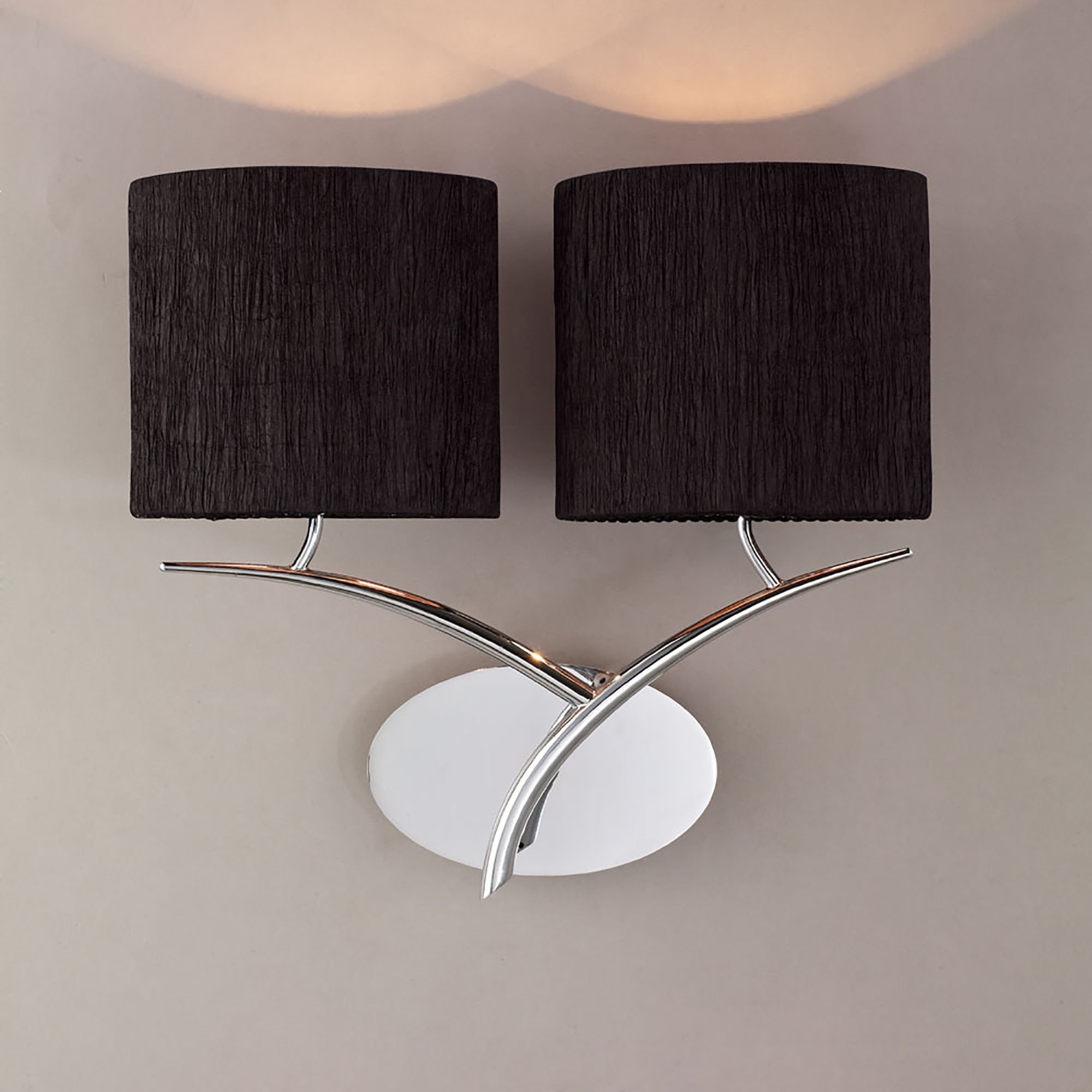 M1135/S/BS Eve Wall Lamp Switched 2 Light E27 Polished Chrome Black Oval Shades