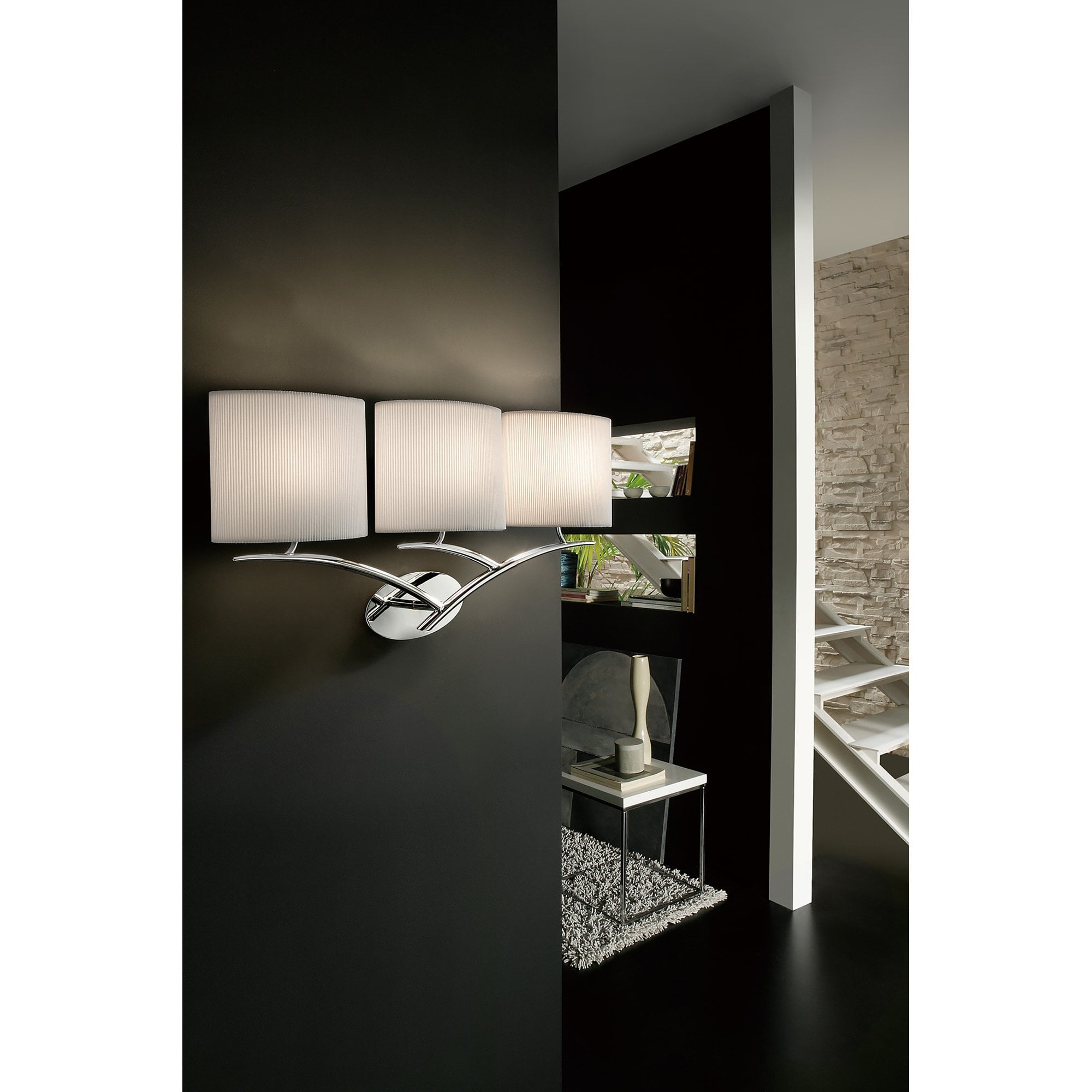 M1136 Eve Wall Lamp 3 Light E27 Polished Chrome White Oval Shades