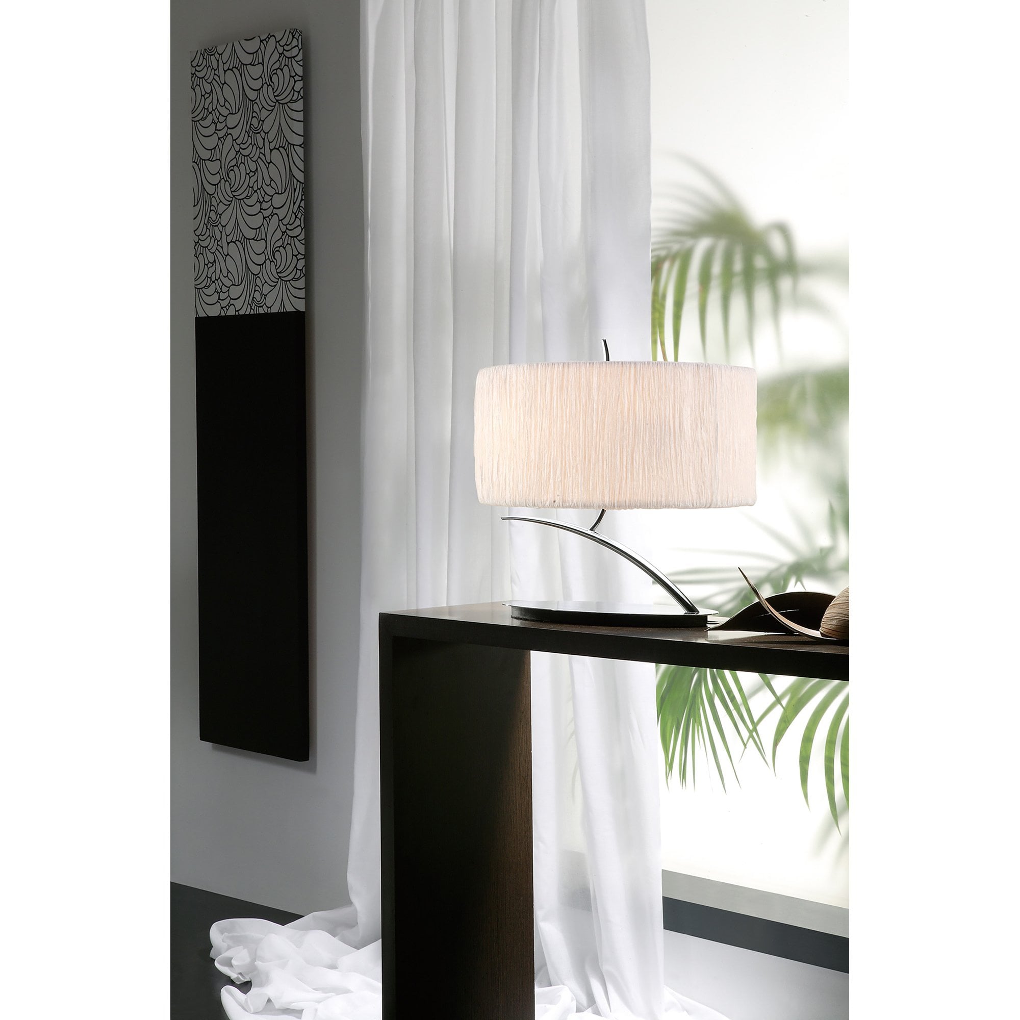 M1138 Eve Table Lamp 2 Light E27 Small Polished Chrome White Oval Shade