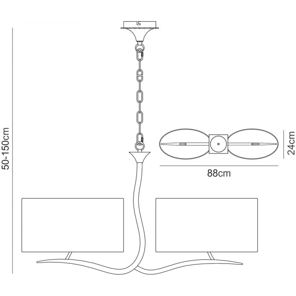M1150/BS Eve Linear Pendant 2 Arm 4 Light E27 Anthracite Black Oval Shades