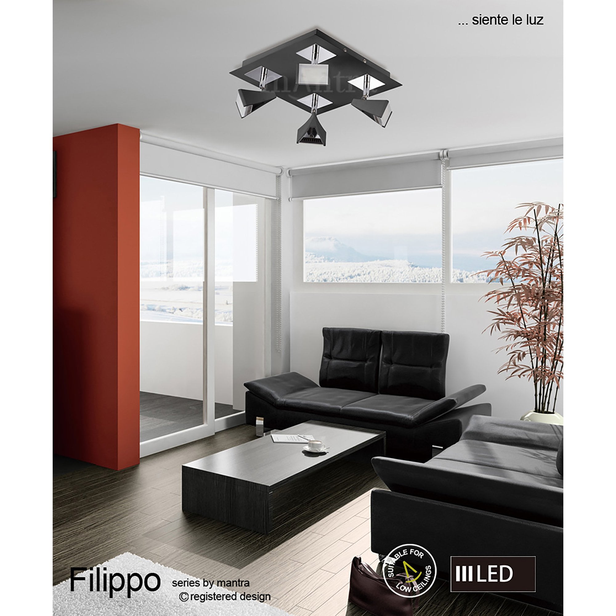 M8105/1 Filippo Spot Light 4 Light LED Square 20W Matt White/Polished Chrome
