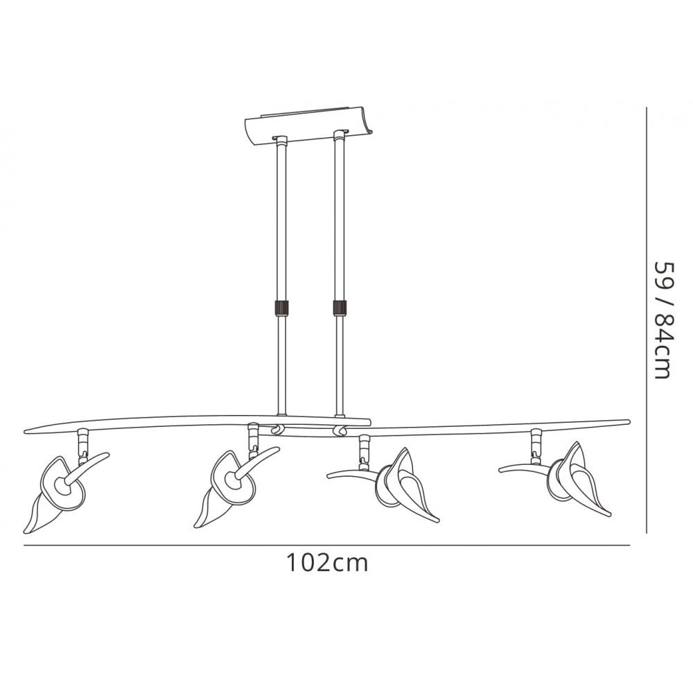 M0320BC Flavia Telescopic Linear Pendant 4 Light G9 Adjustable Heads Black Chrome