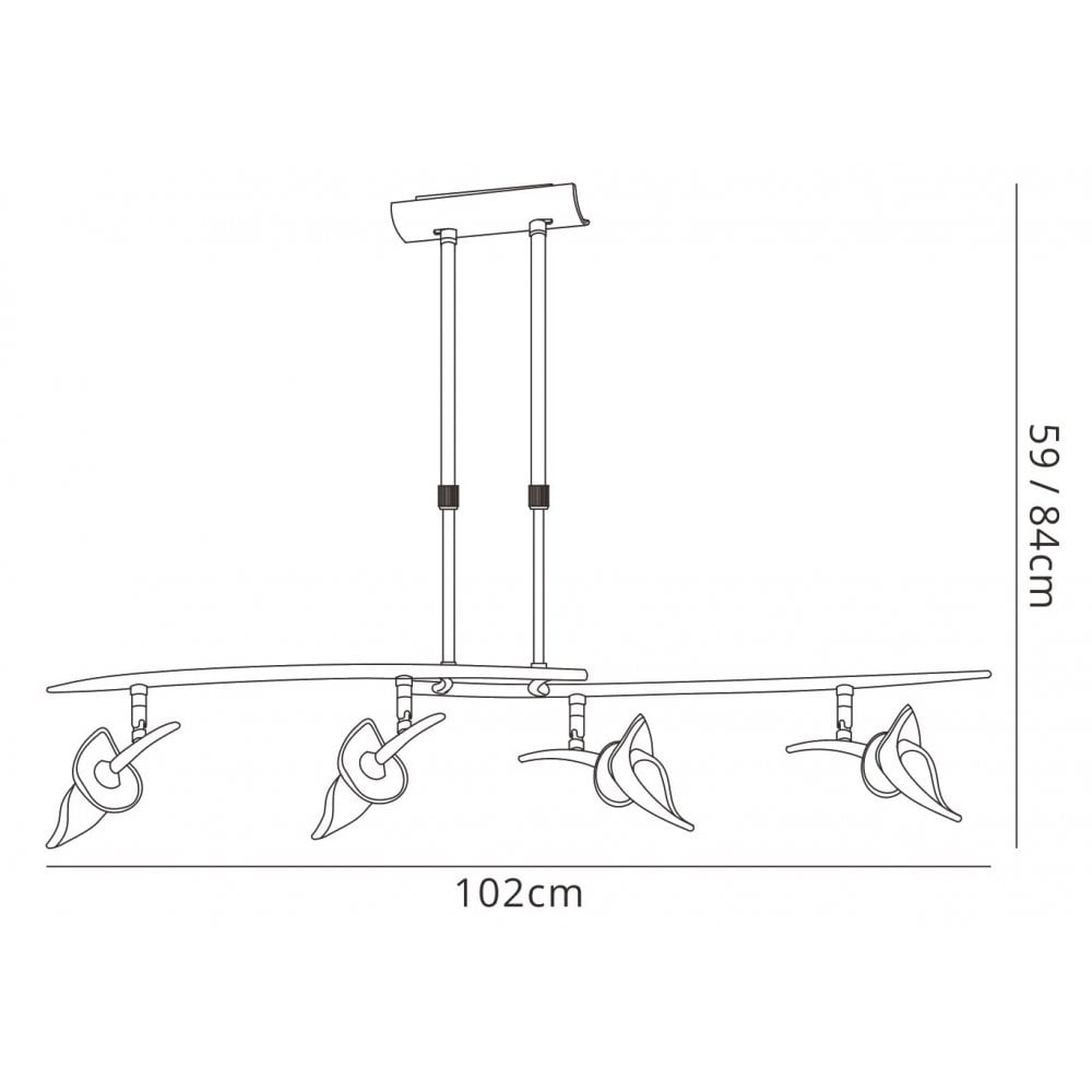 M0320 Flavia Telescopic Pendant Linear Bar 4 Light G9 Adjustable Heads Polished Chrome
