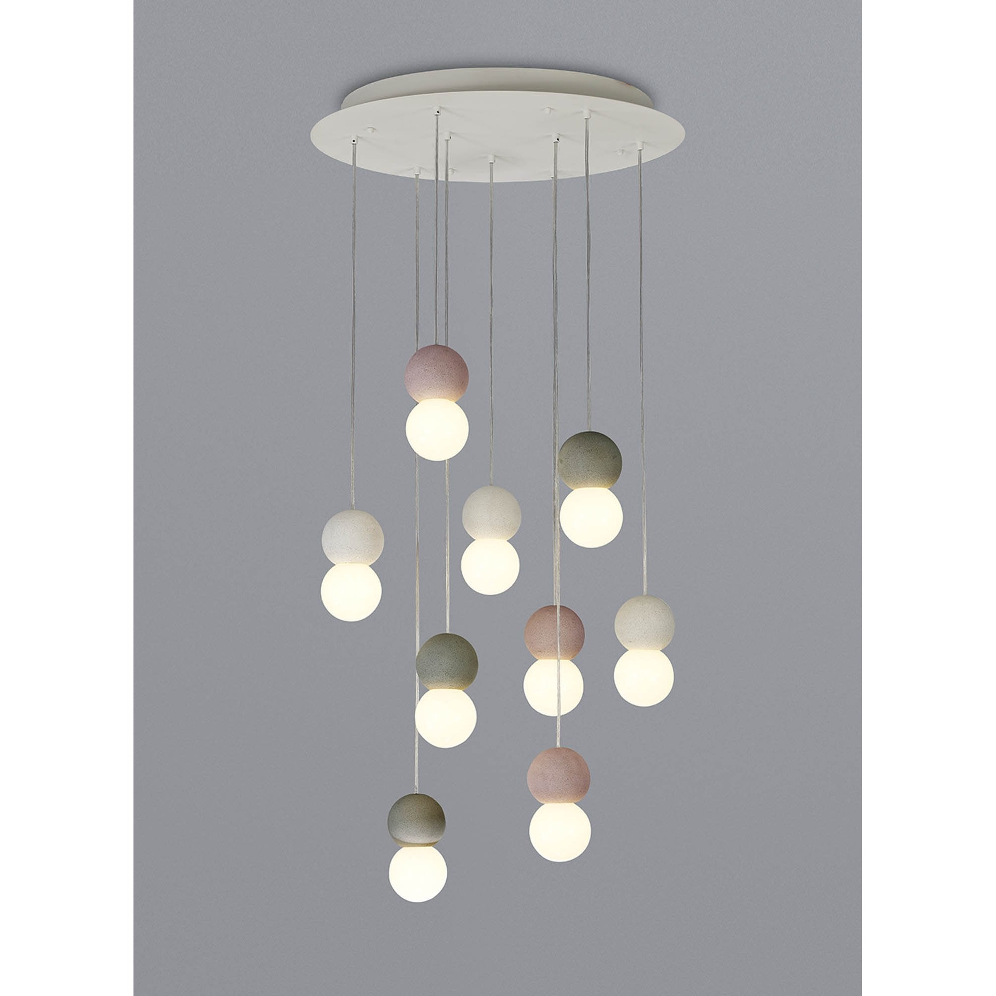 M7621 Galaxia Pendant Round 9 Light White/Grey/Red Cement