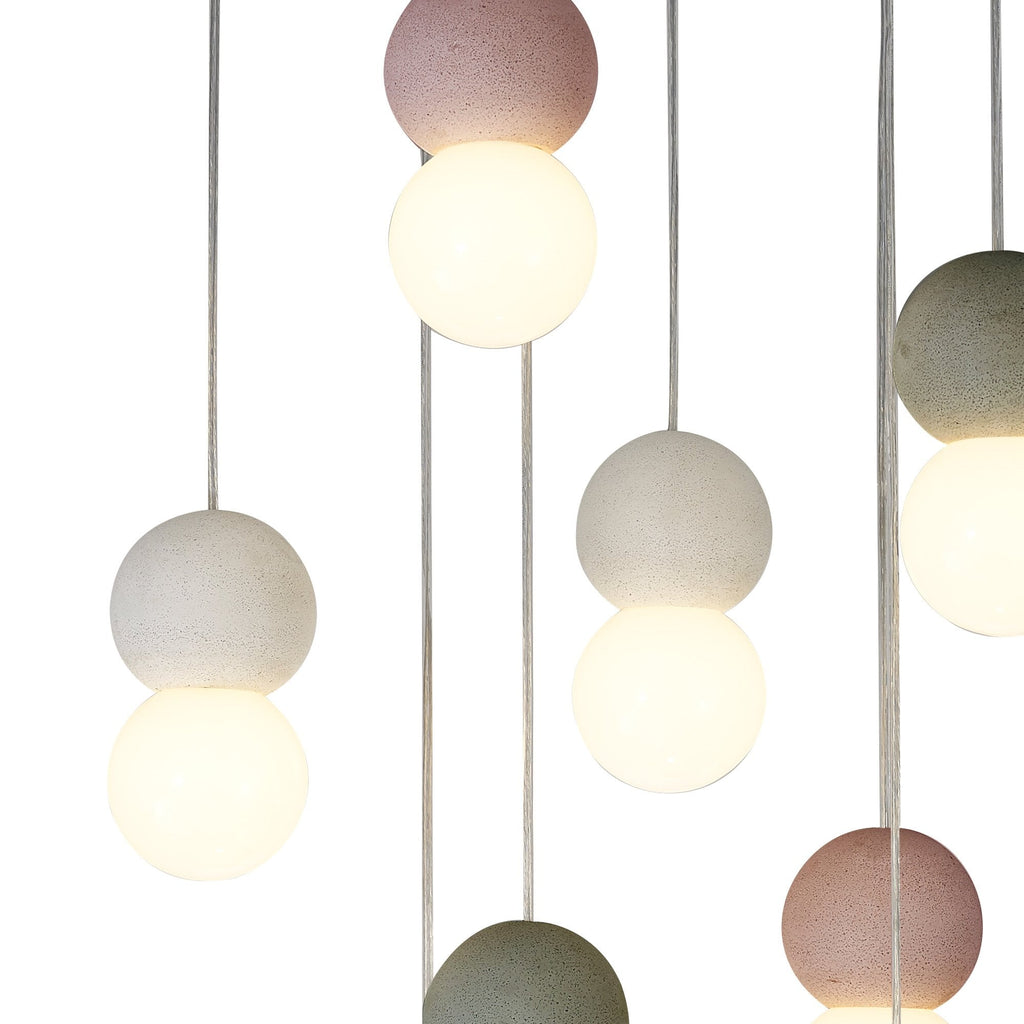 M7621 Galaxia Pendant Round 9 Light White/Grey/Red Cement