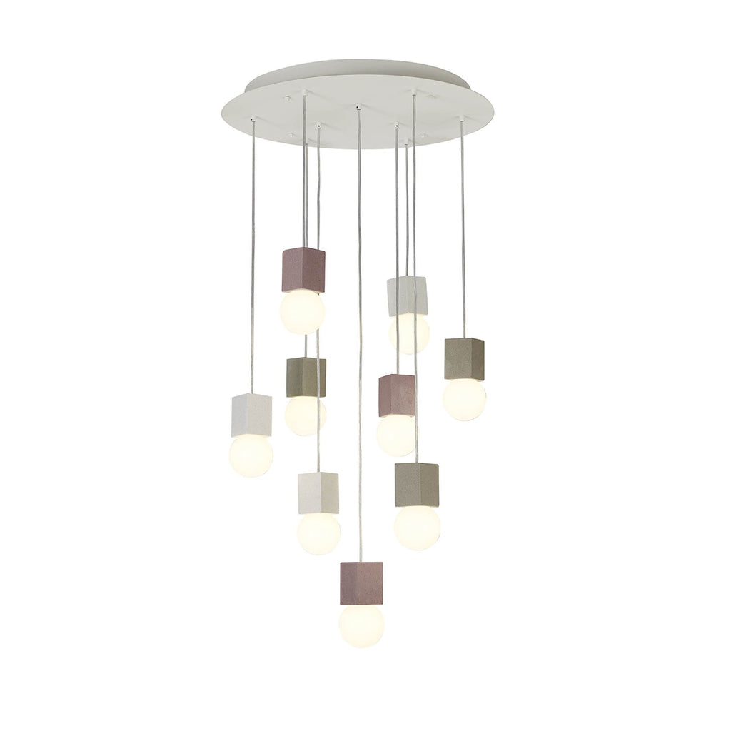 M7702 Galaxia Pendant Square 9 Light White / Grey / Red Cement