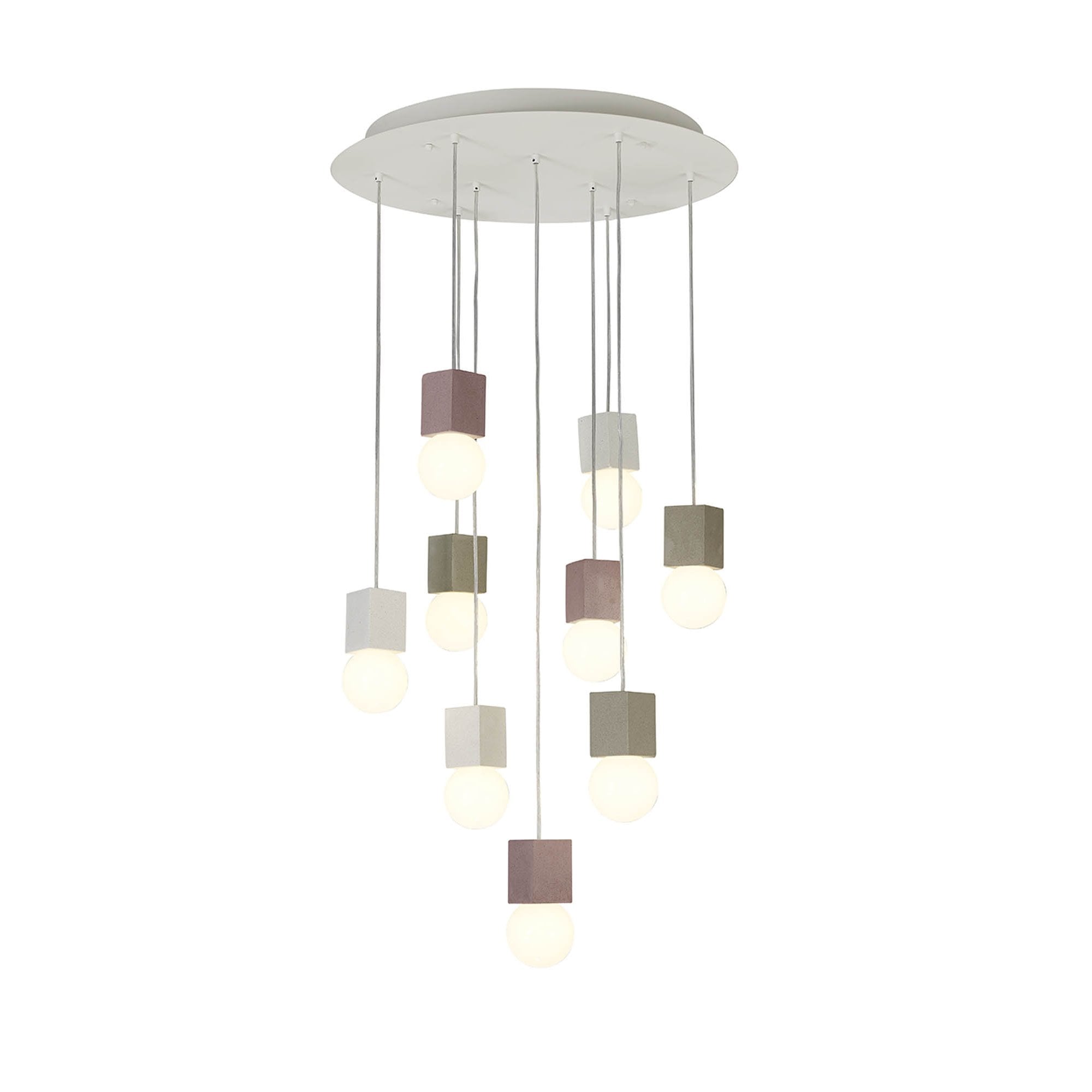 M7702 Galaxia Pendant Square 9 Light White / Grey / Red Cement