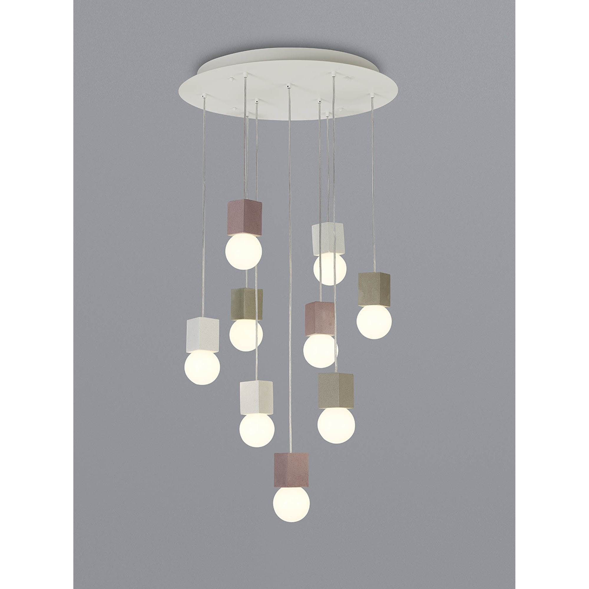 M7702 Galaxia Pendant Square 9 Light White / Grey / Red Cement