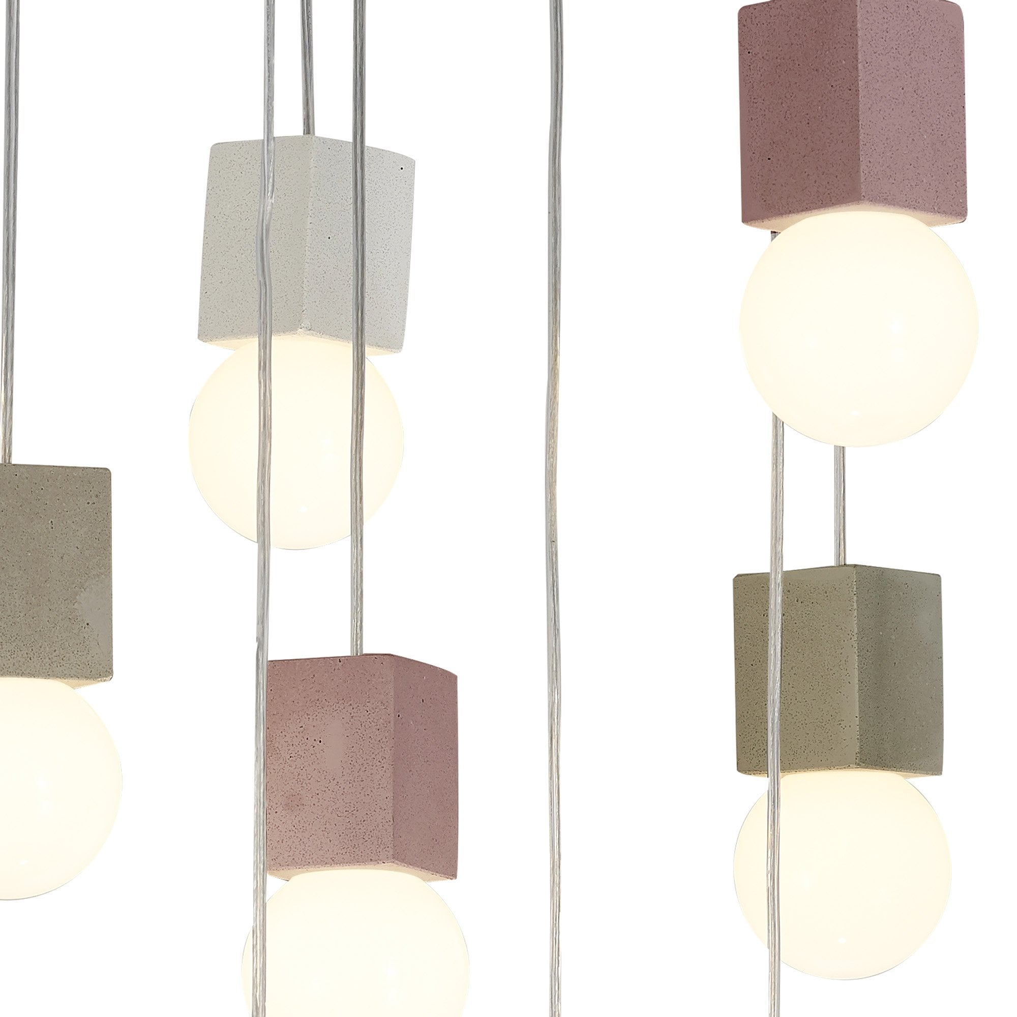 M7702 Galaxia Pendant Square 9 Light White / Grey / Red Cement