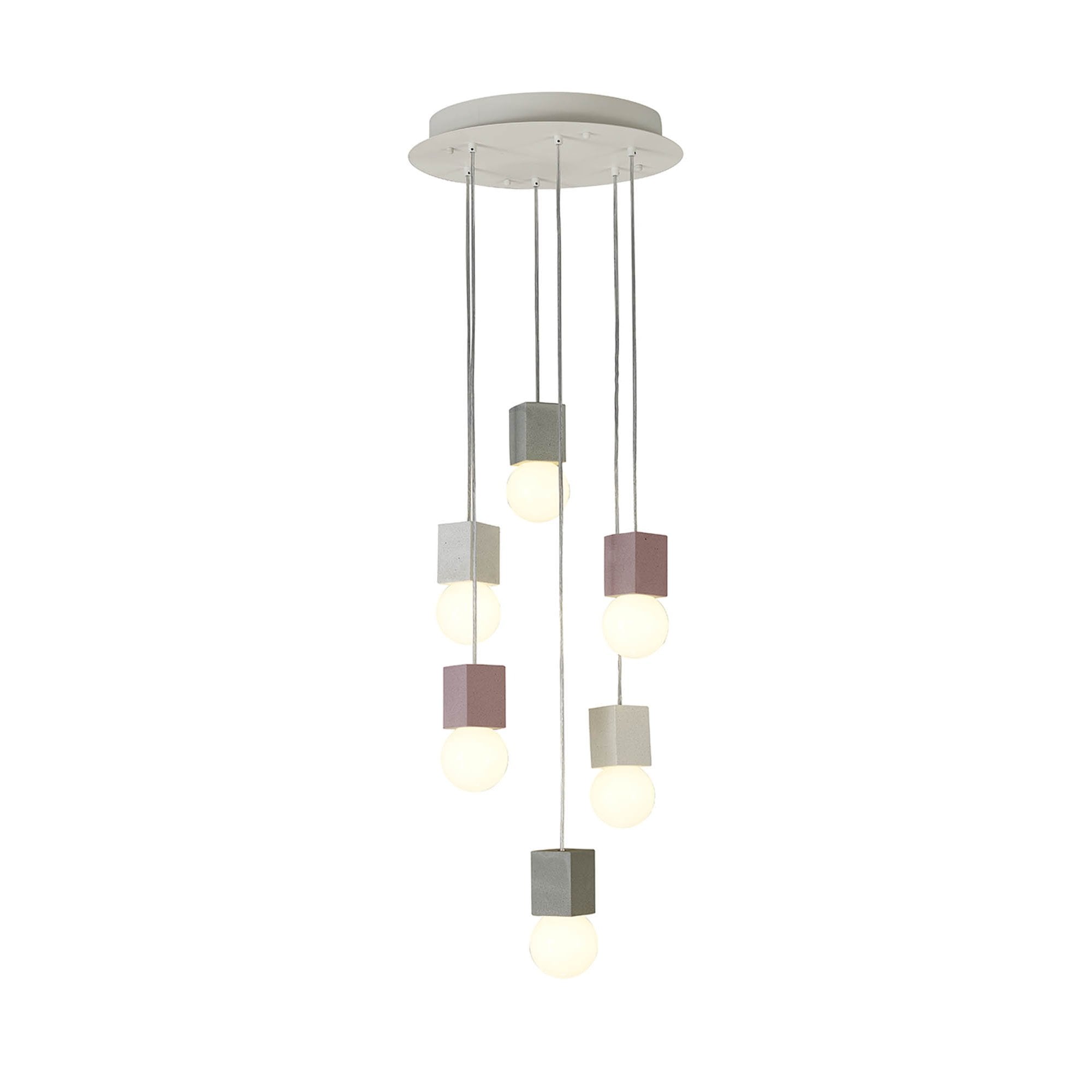 M7703 Galaxia Pendant Square 6 Light White / Grey / Red Cement