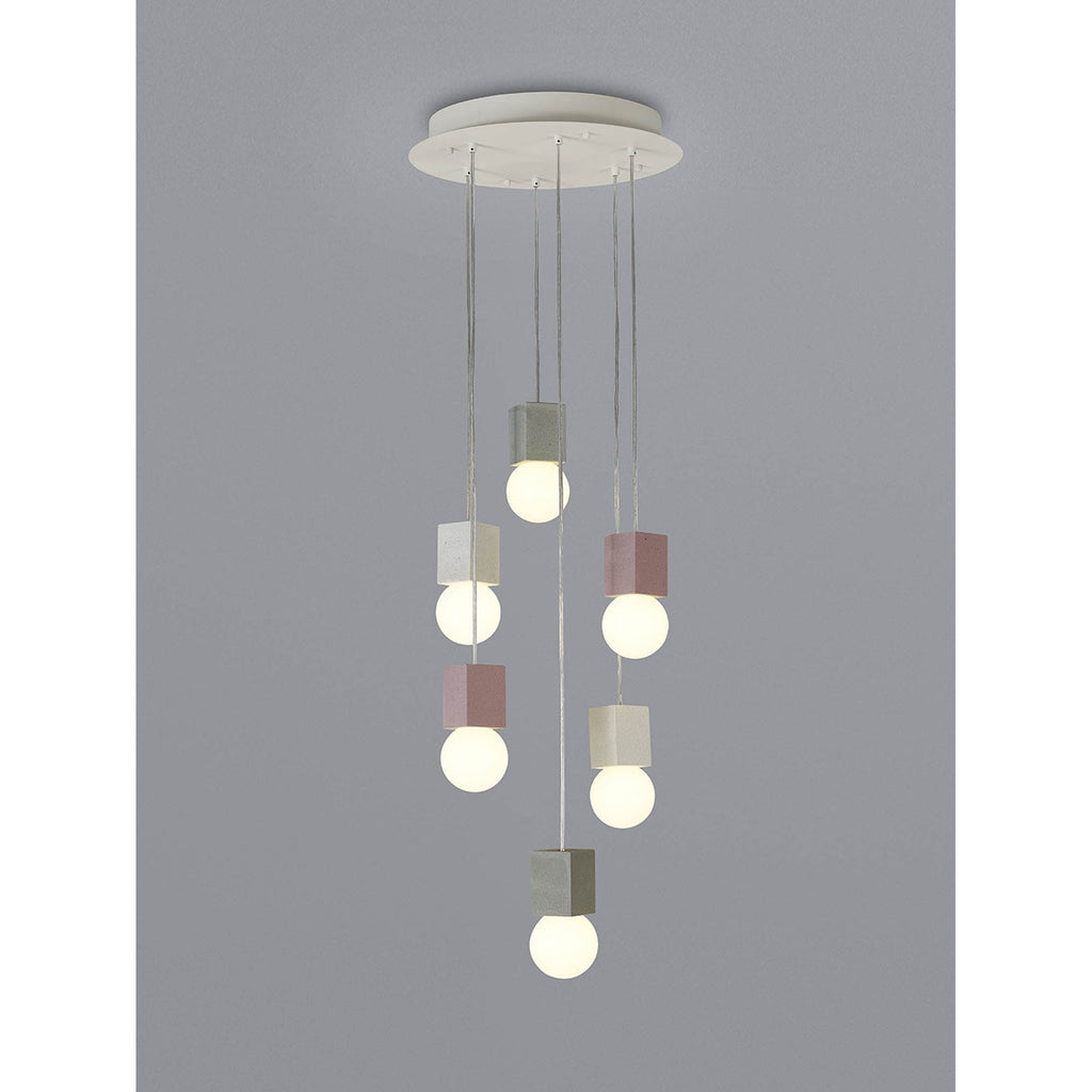 M7703 Galaxia Pendant Square 6 Light White / Grey / Red Cement