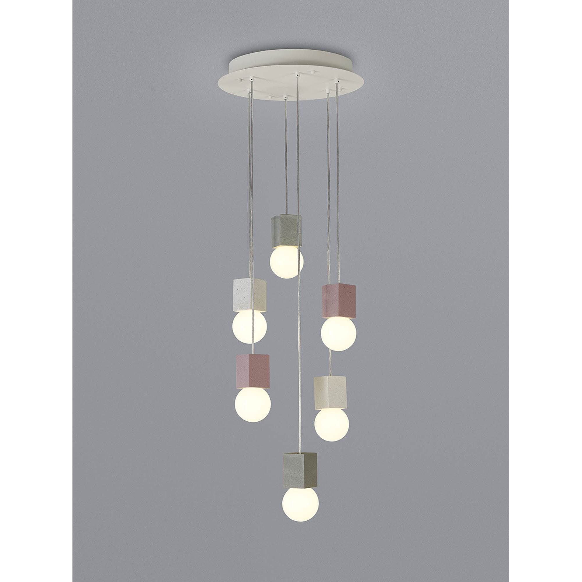 M7703 Galaxia Pendant Square 6 Light White / Grey / Red Cement