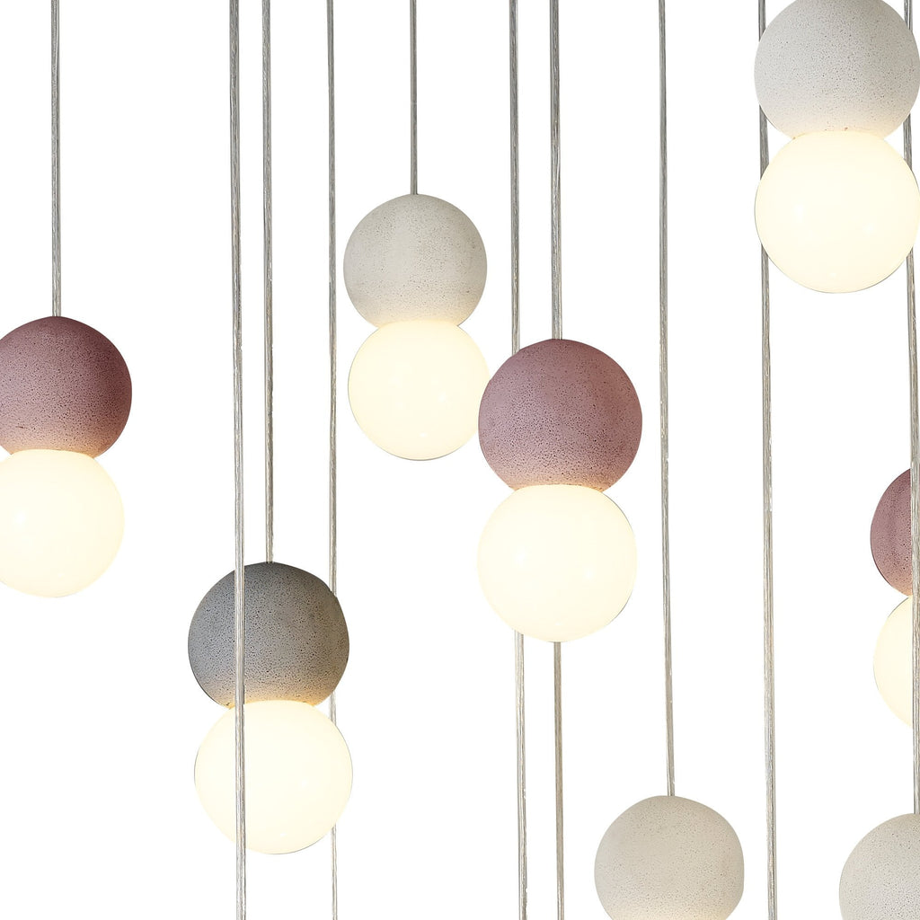 M7620 Galaxia Pendant Round 15 Light White/Grey/Red Cement