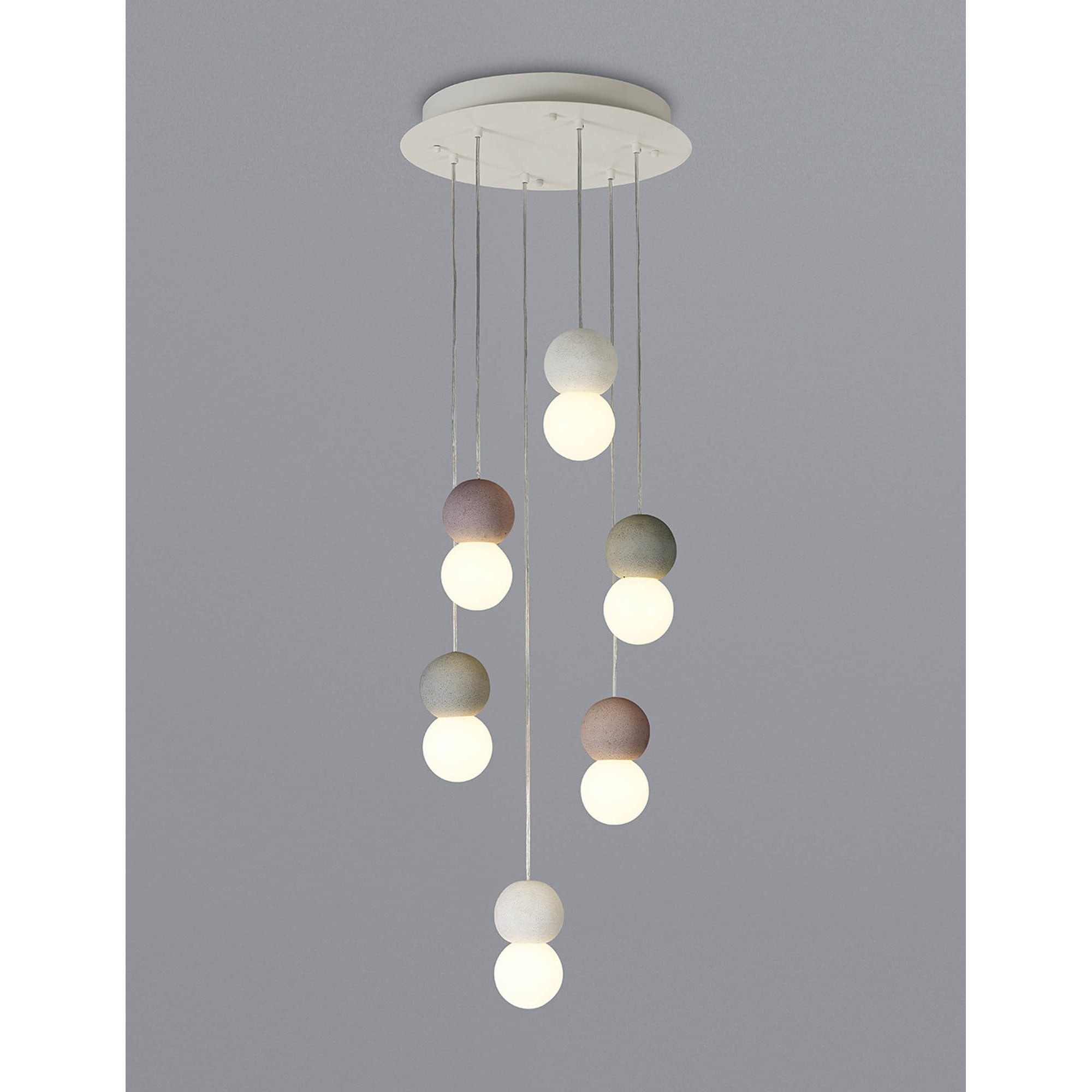 M7622 Galaxia Pendant Round 6 Light White/Grey/Red Cement
