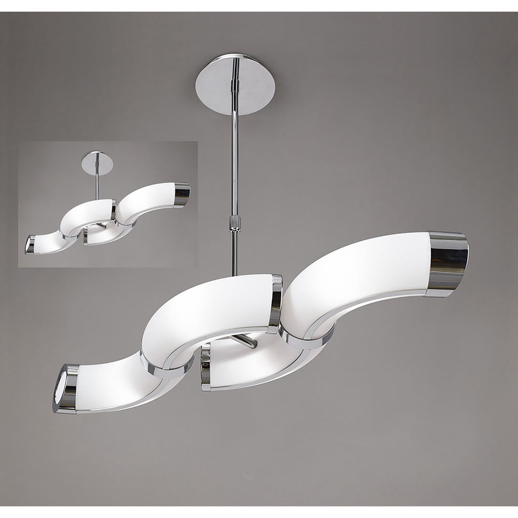 M8650/1 Guss Rectangular Pendant Convertible To Semi Flush 2 Arm GU10 4 Light Bar Polished Chrome/White Acrylic