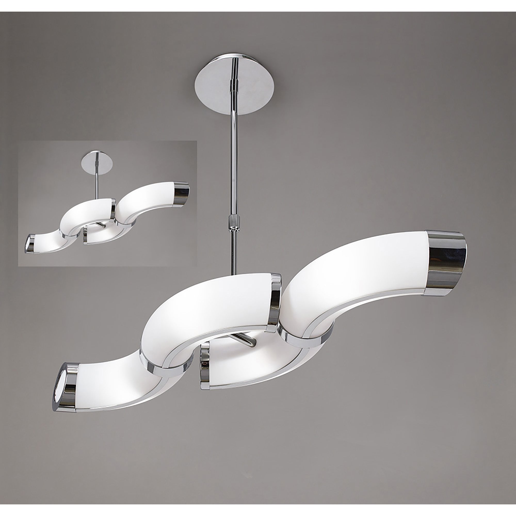 M8650/1 Guss Rectangular Pendant Convertible To Semi Flush 2 Arm GU10 4 Light Bar Polished Chrome/White Acrylic
