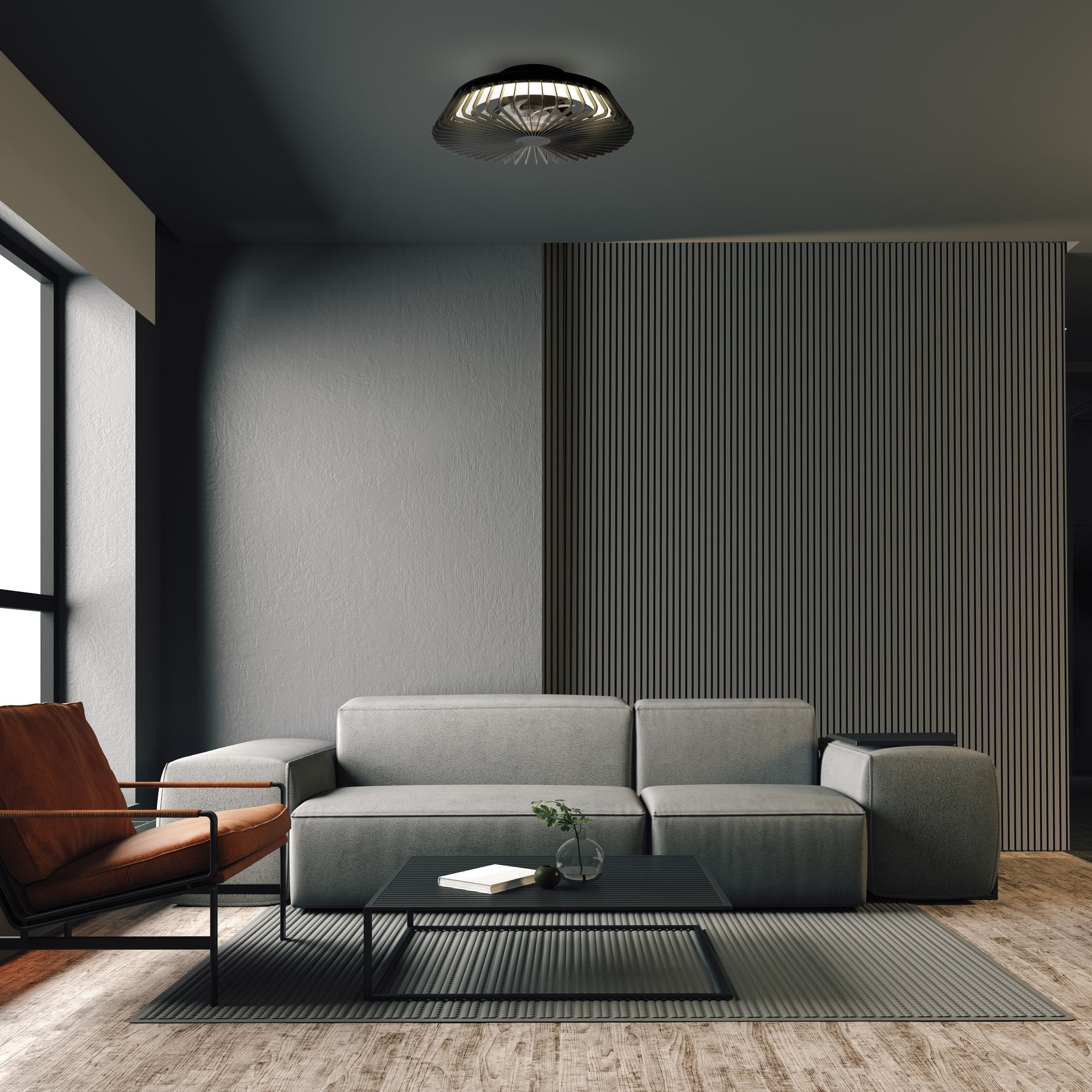 M7968 Himalaya 53cm Round Ceiling (Light Only) 56W LED Remote Control Black