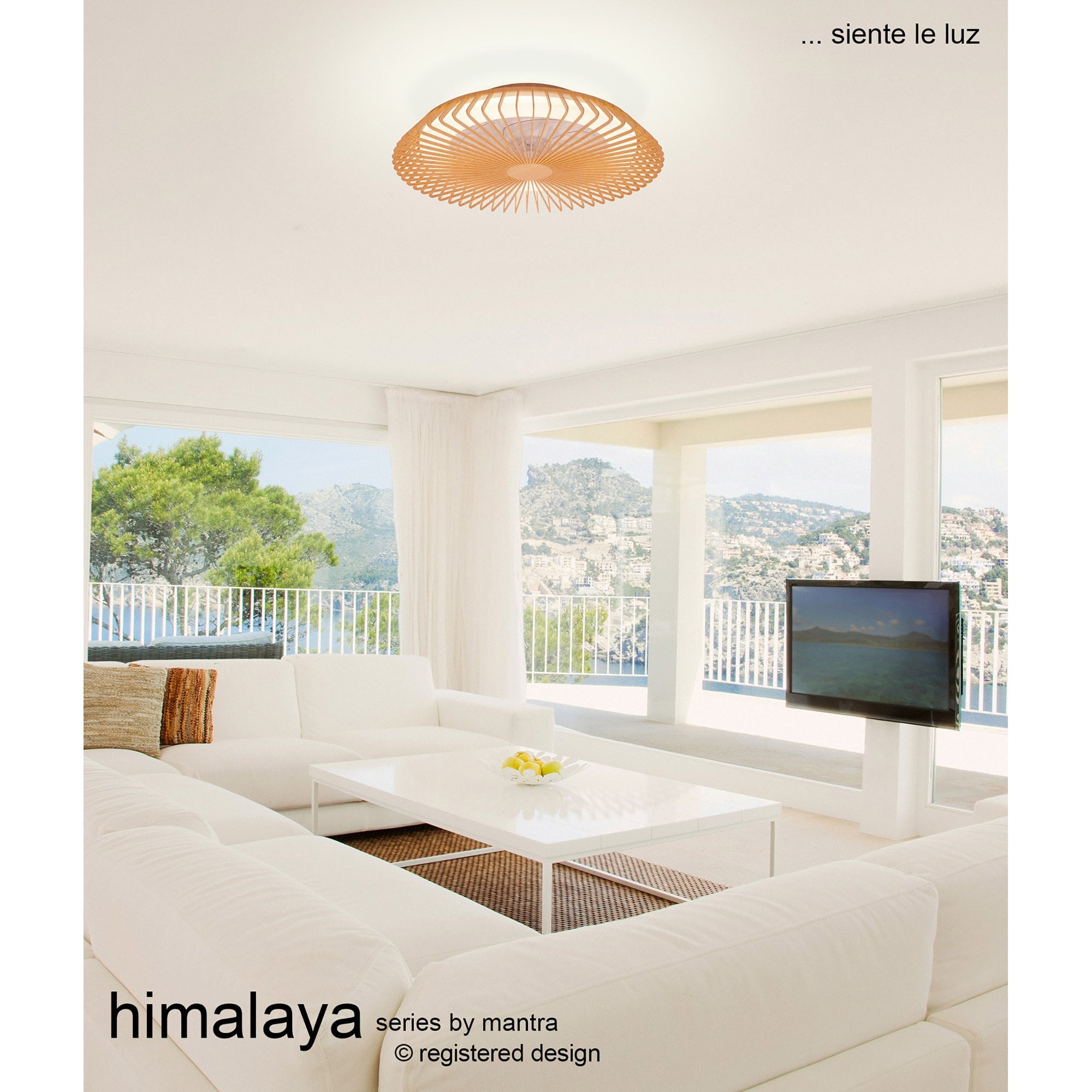 M7967 Himalaya 53cm Round Ceiling (Light Only) 56W LED Remote Control Wood