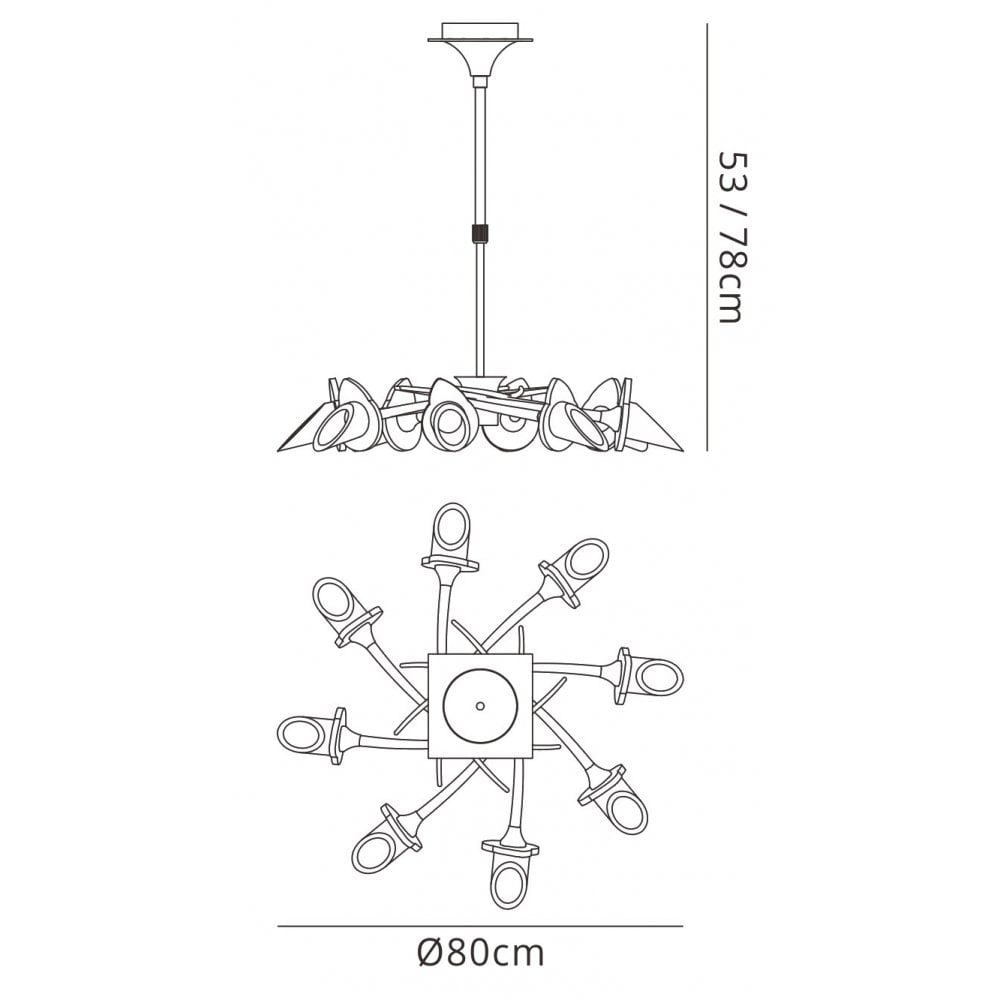 M0300AB Flavia Telescopic Pendant Round 8 Light G9 Antique Brass