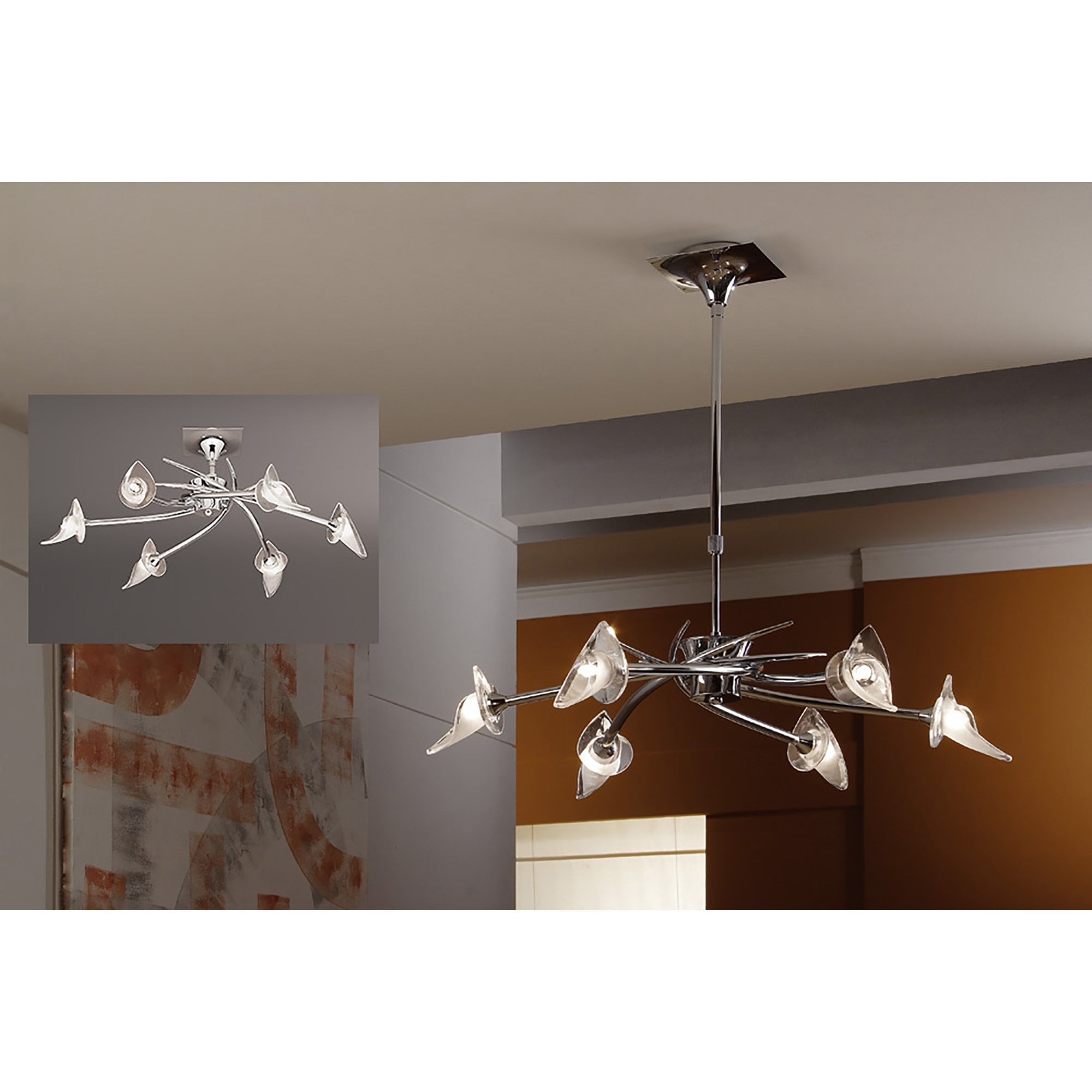 M0301 Flavia Telescopic Pendant Convertible To Semi Flush Round 6 Light G9 Polished Chrome