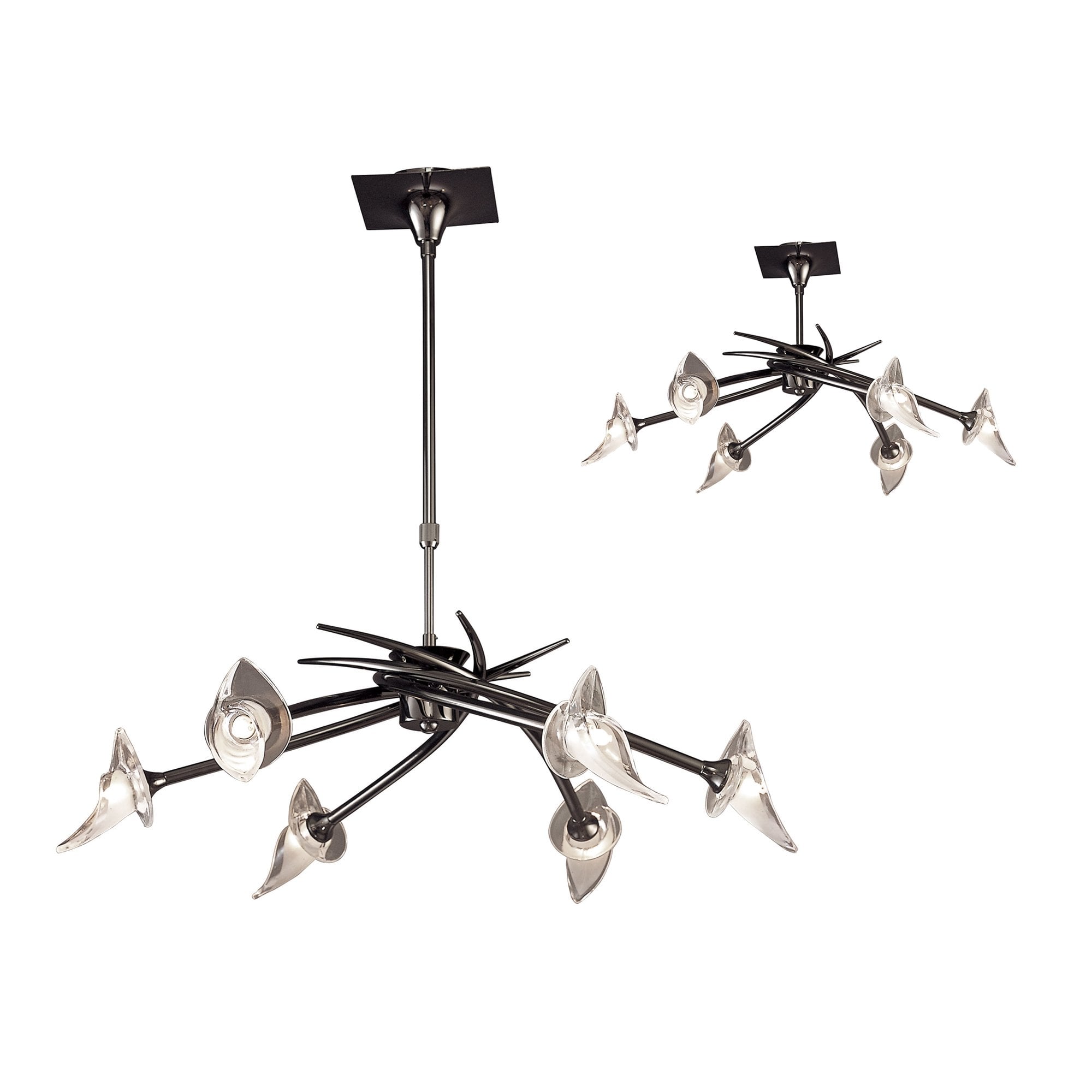 M0301BC Flavia Telescopic Pendant Convertible To Semi Flush Round 6 Light G9 Black Chrome