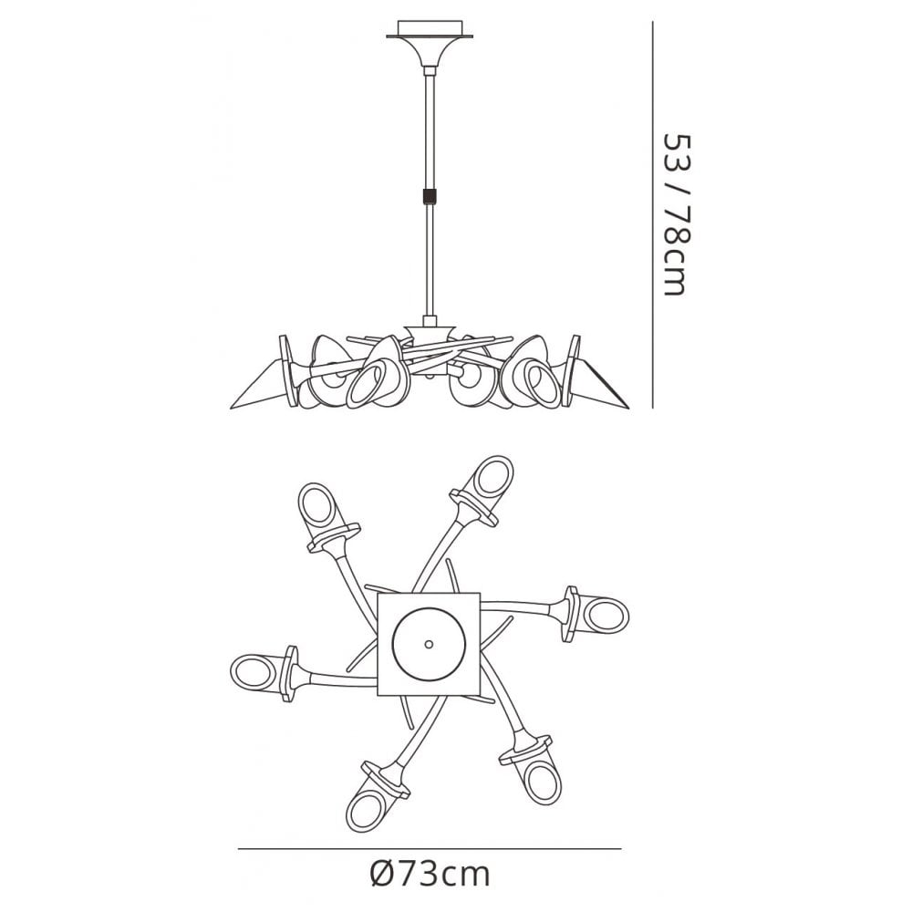 M0301BC Flavia Telescopic Pendant Convertible To Semi Flush Round 6 Light G9 Black Chrome