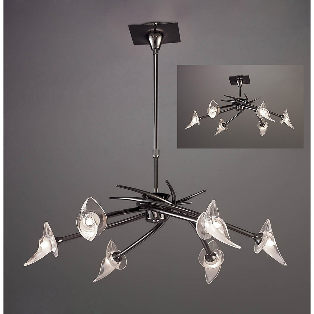 M0301BC Flavia Telescopic Pendant Convertible To Semi Flush Round 6 Light G9 Black Chrome