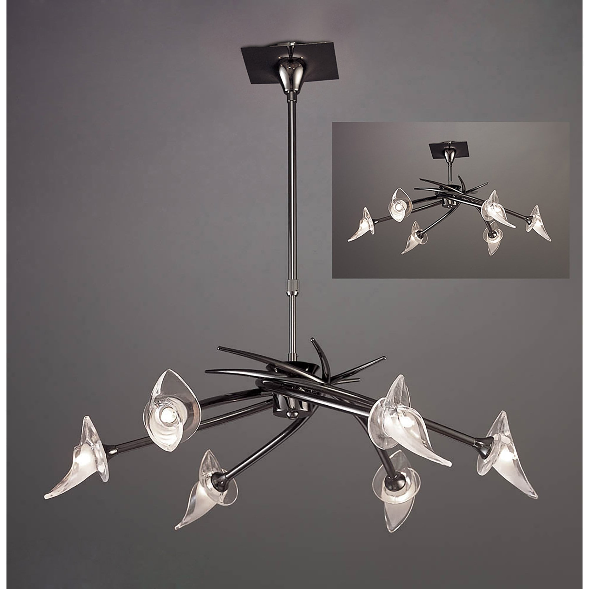 M0301BC Flavia Telescopic Pendant Convertible To Semi Flush Round 6 Light G9 Black Chrome