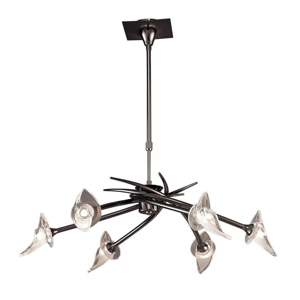 M0301BC Flavia Telescopic Pendant Convertible To Semi Flush Round 6 Light G9 Black Chrome