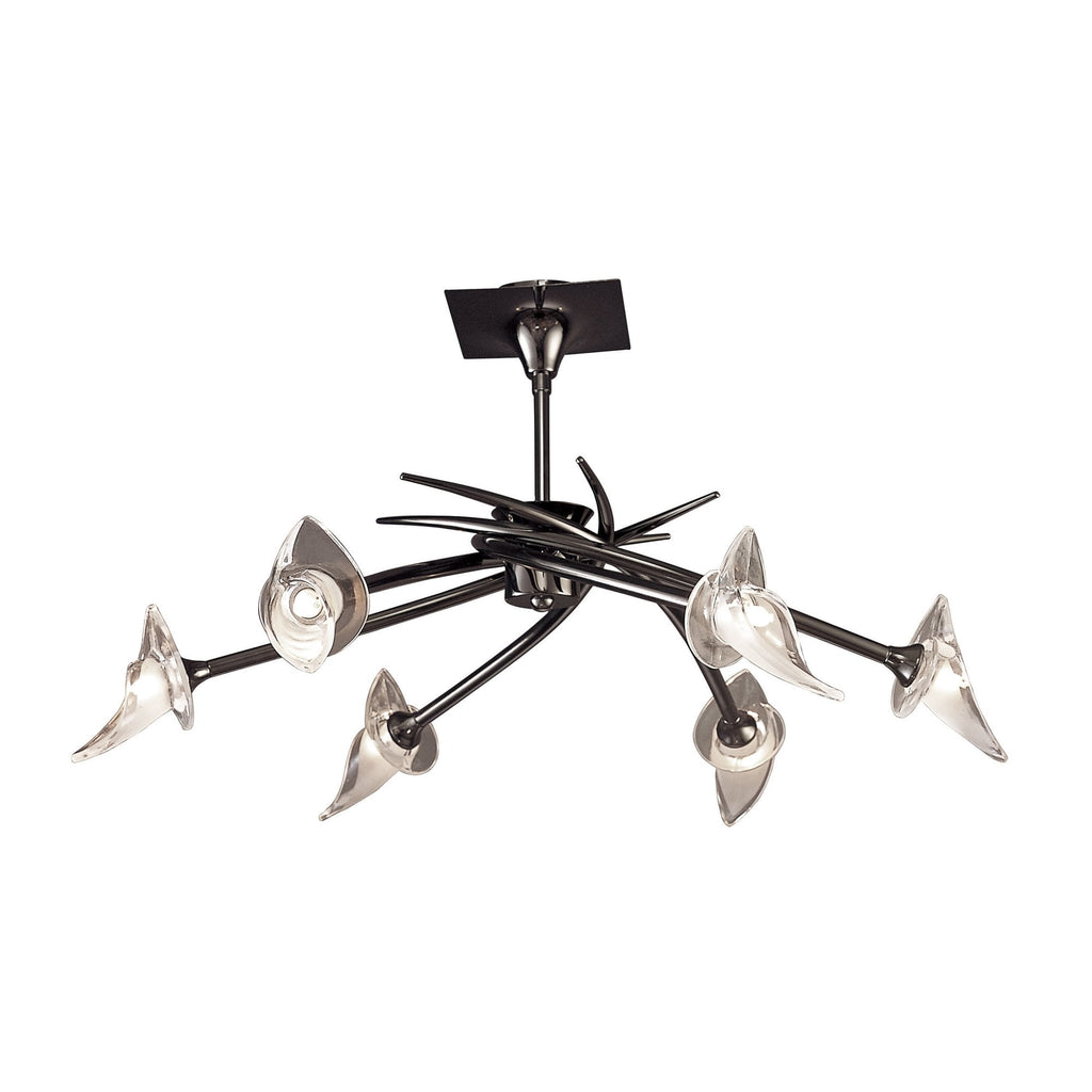 M0301BC Flavia Telescopic Pendant Convertible To Semi Flush Round 6 Light G9 Black Chrome