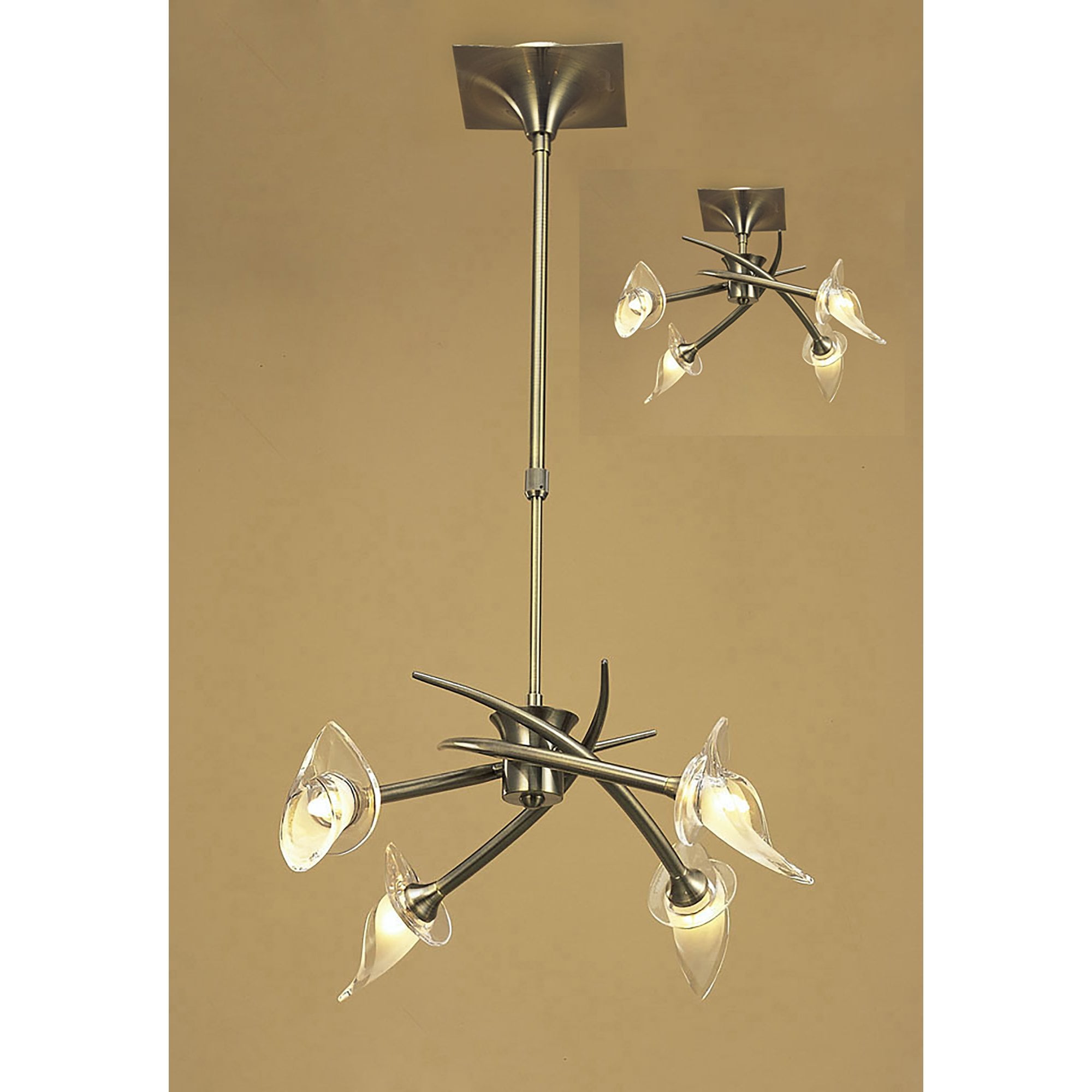 M0302AB Flavia Telescopic Pendant Convertible To Semi Flush Round 4 Light G9 Antique Brass