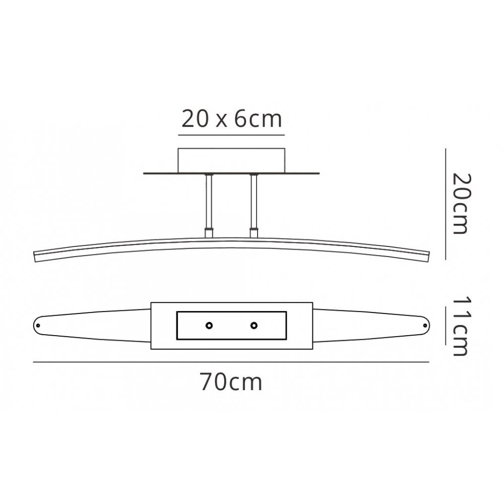 M4083 Hemisferic Linear Semi Flush 20W LED 70cm Bar Satin Aluminium / Frosted Acrylic
