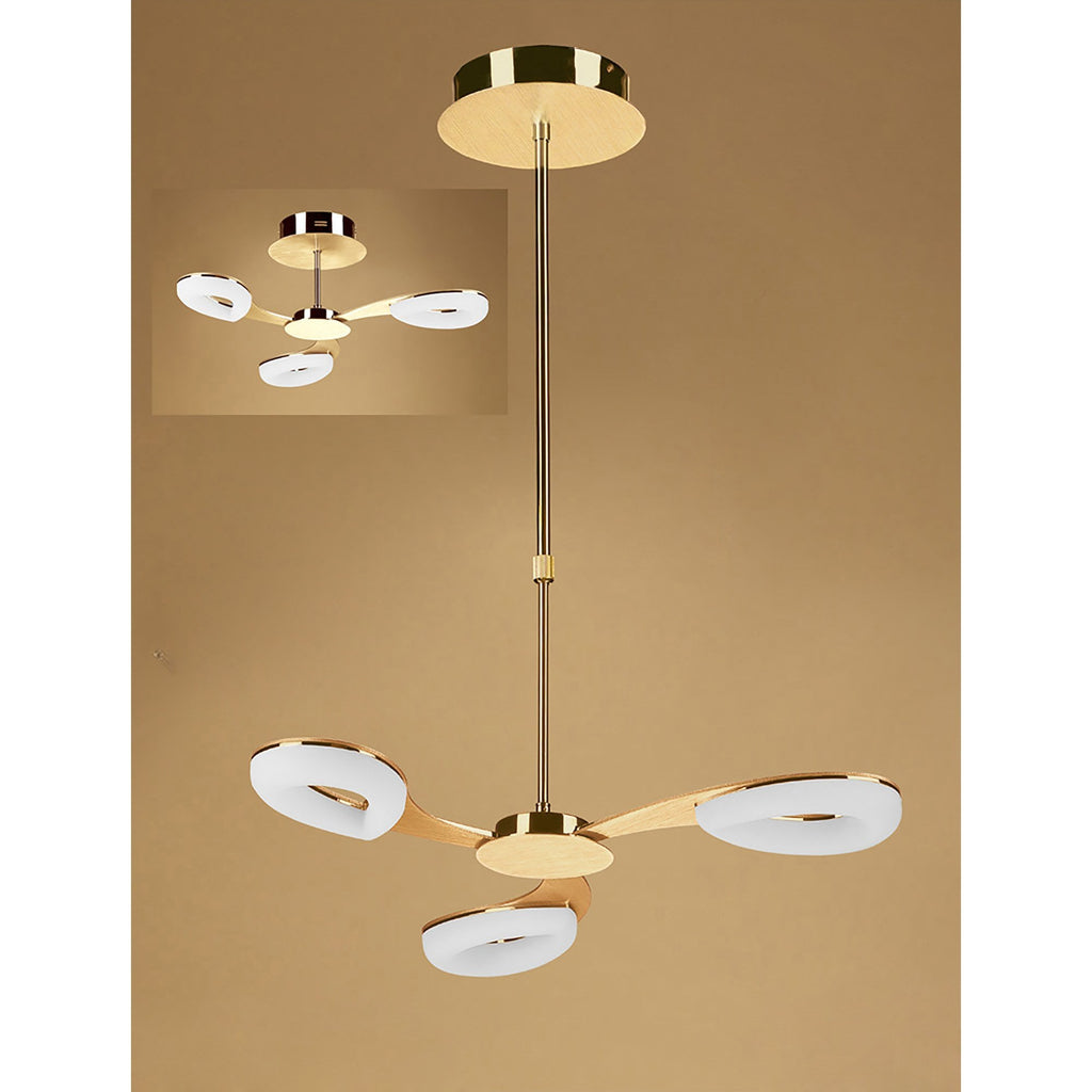 M8271/1 Juno Telescopic Convertible To Semi Flush 3 Light 15W LED Satin Gold/Frosted Acrylic/Gold